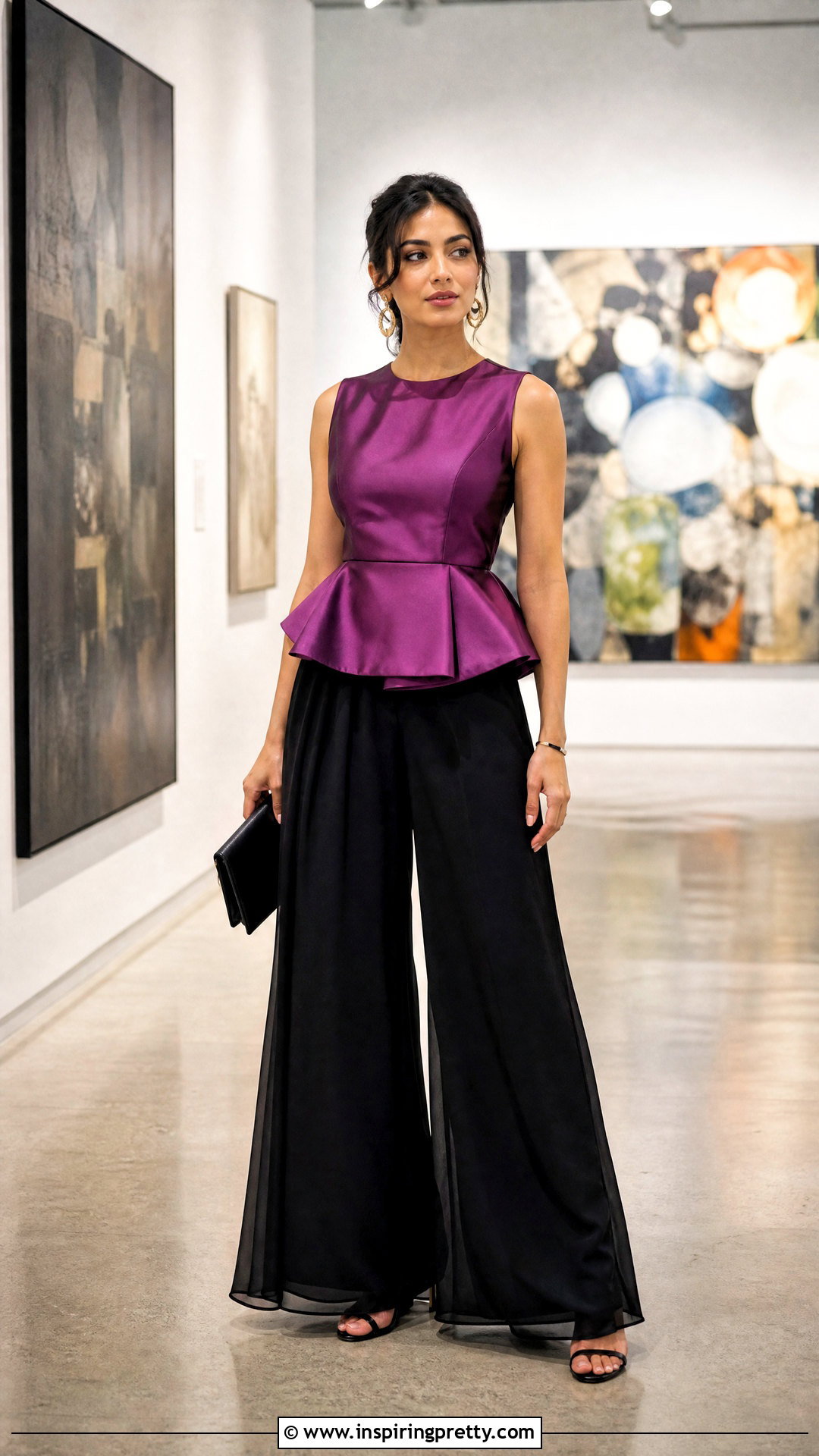 Purple Peplum Top With Black Palazzo Pants - 50 peplum top with plazo outfit ideas