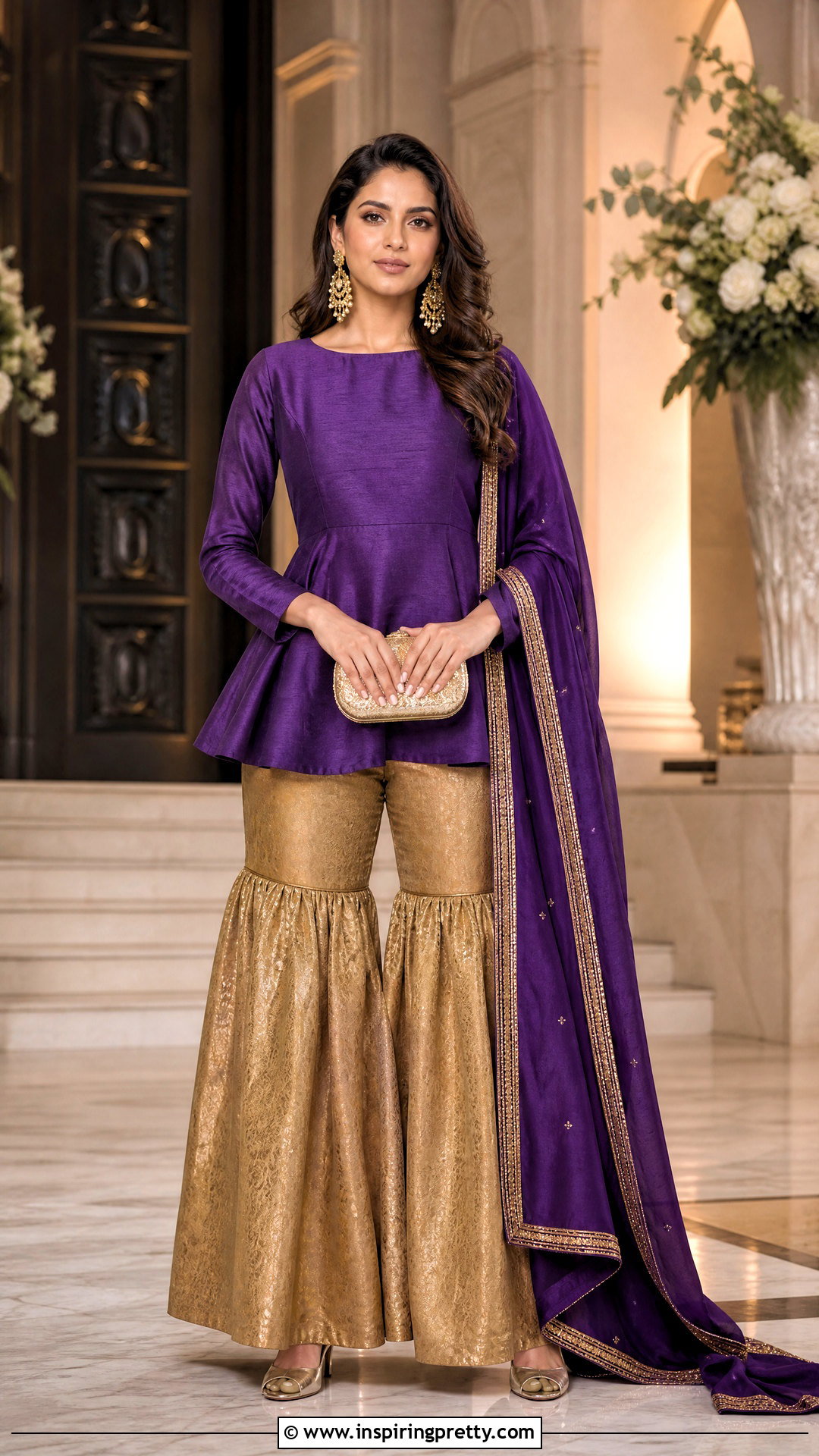 Purple Peplum Top With Gold Sharara - 50 peplum top with sharara outfit ideas