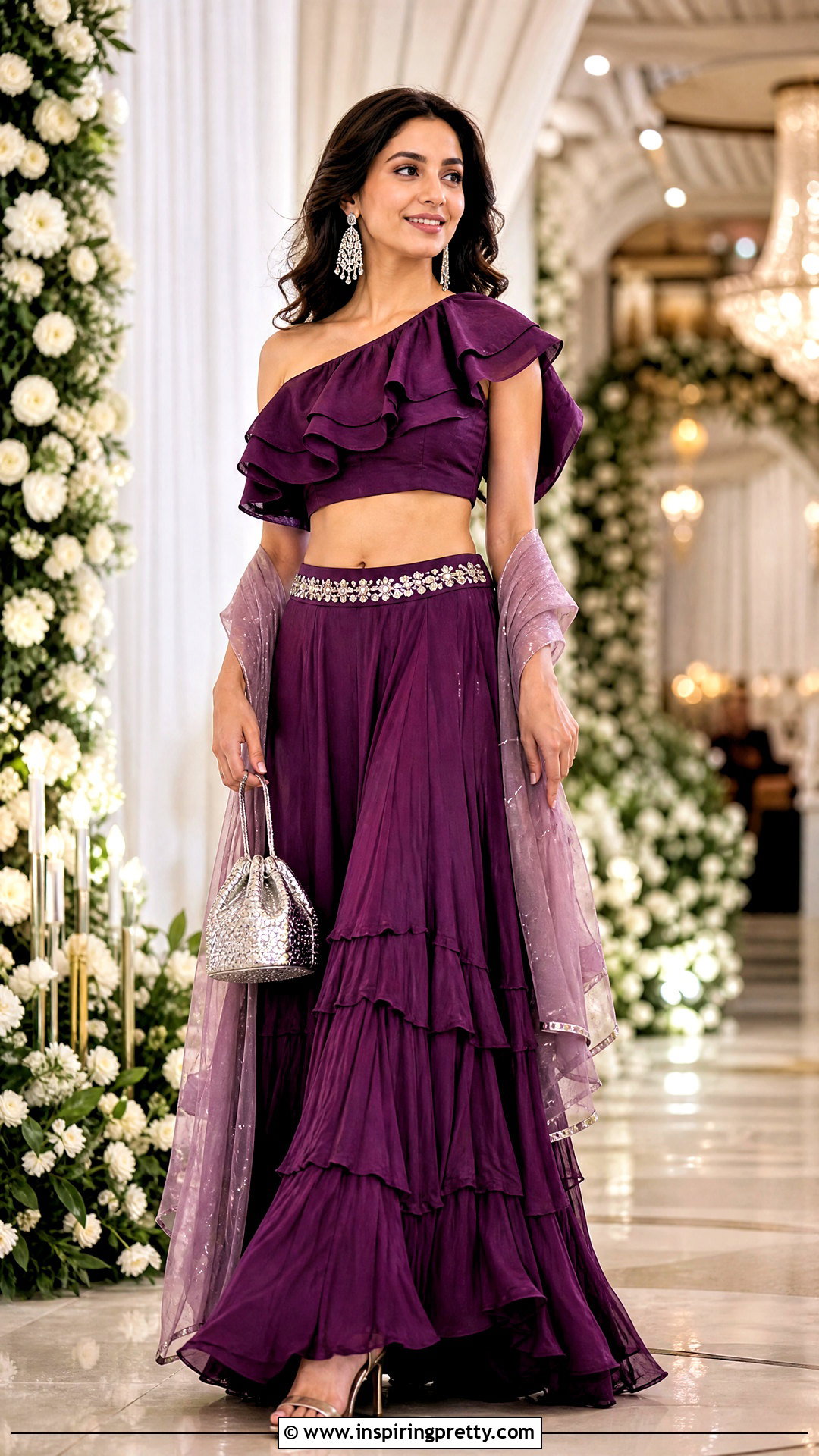 Purple Ruffle Crop Top Lehenga - 50 crop top lehenga designs