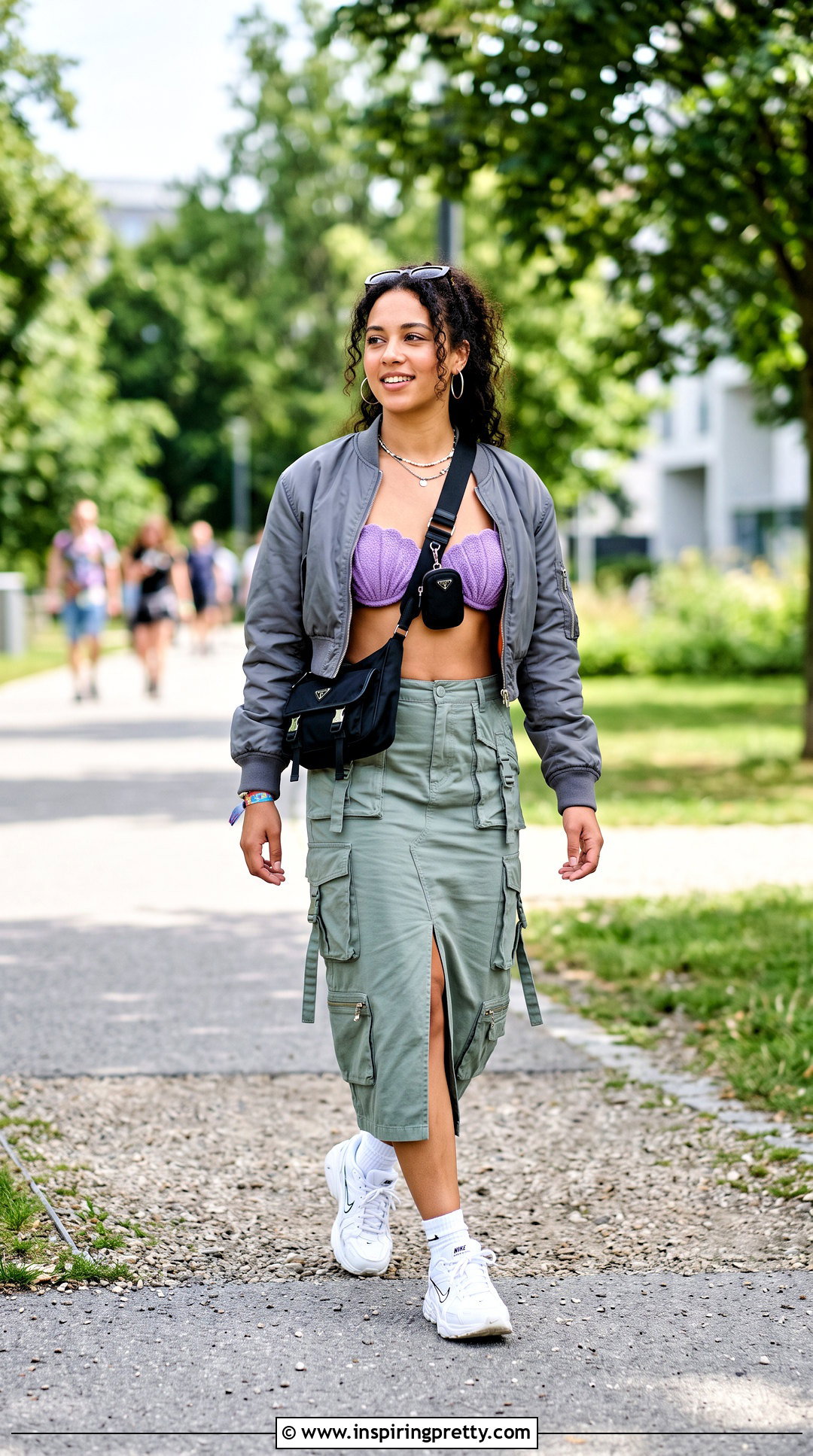 Purple Seashell Top With Green Cargo Skirt - 25 purple seashell top outfit ideas