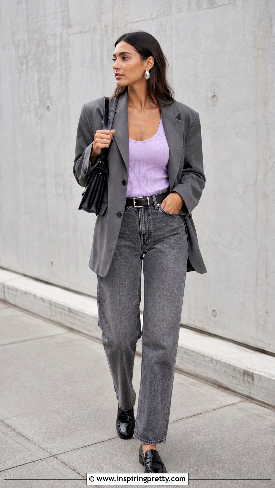 Purple Singlet Top With Gray Jeans - 50 singlet tops outfit ideas