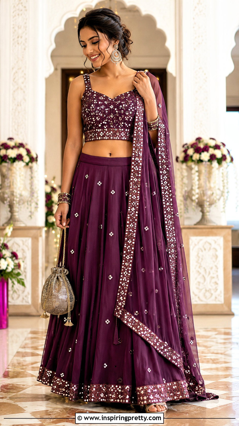 Purple Skirt And Crop Top For Sangeet - 50 skirt and crop top indian weddings