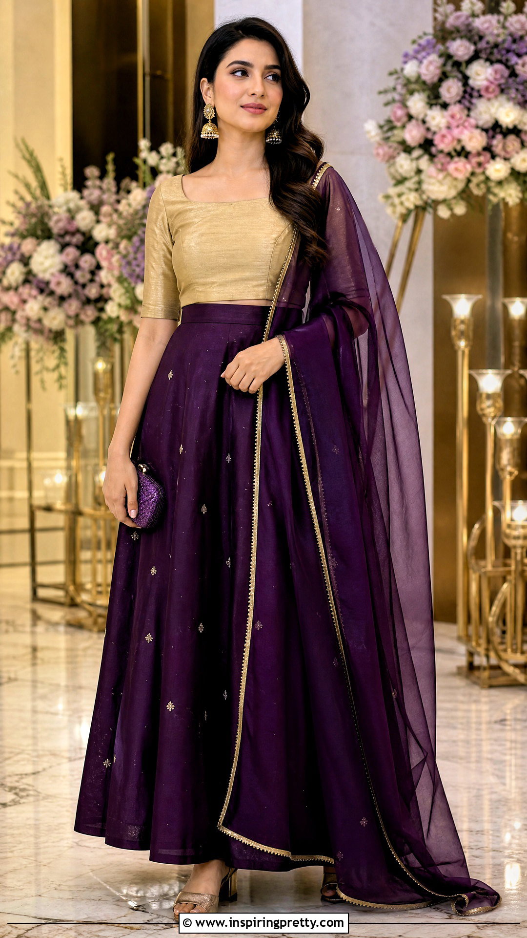 Purple Skirt And Gold Top Outfit - 50 traditional skirt and top outfit ideas