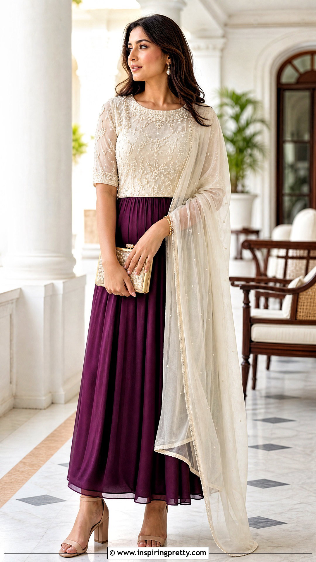 Purple Skirt And Ivory Blouse - 50 skirt and top traditional outfit ideas