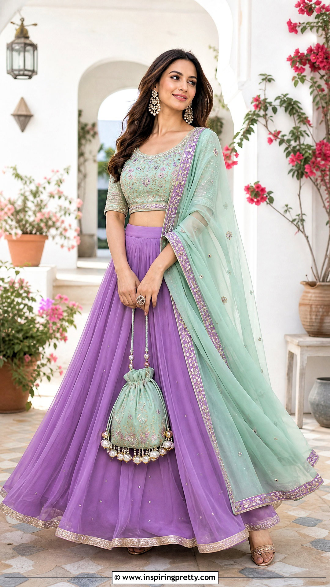 Purple Skirt And Mint Top Indian Outfit - 50 skirt and top indian outfits