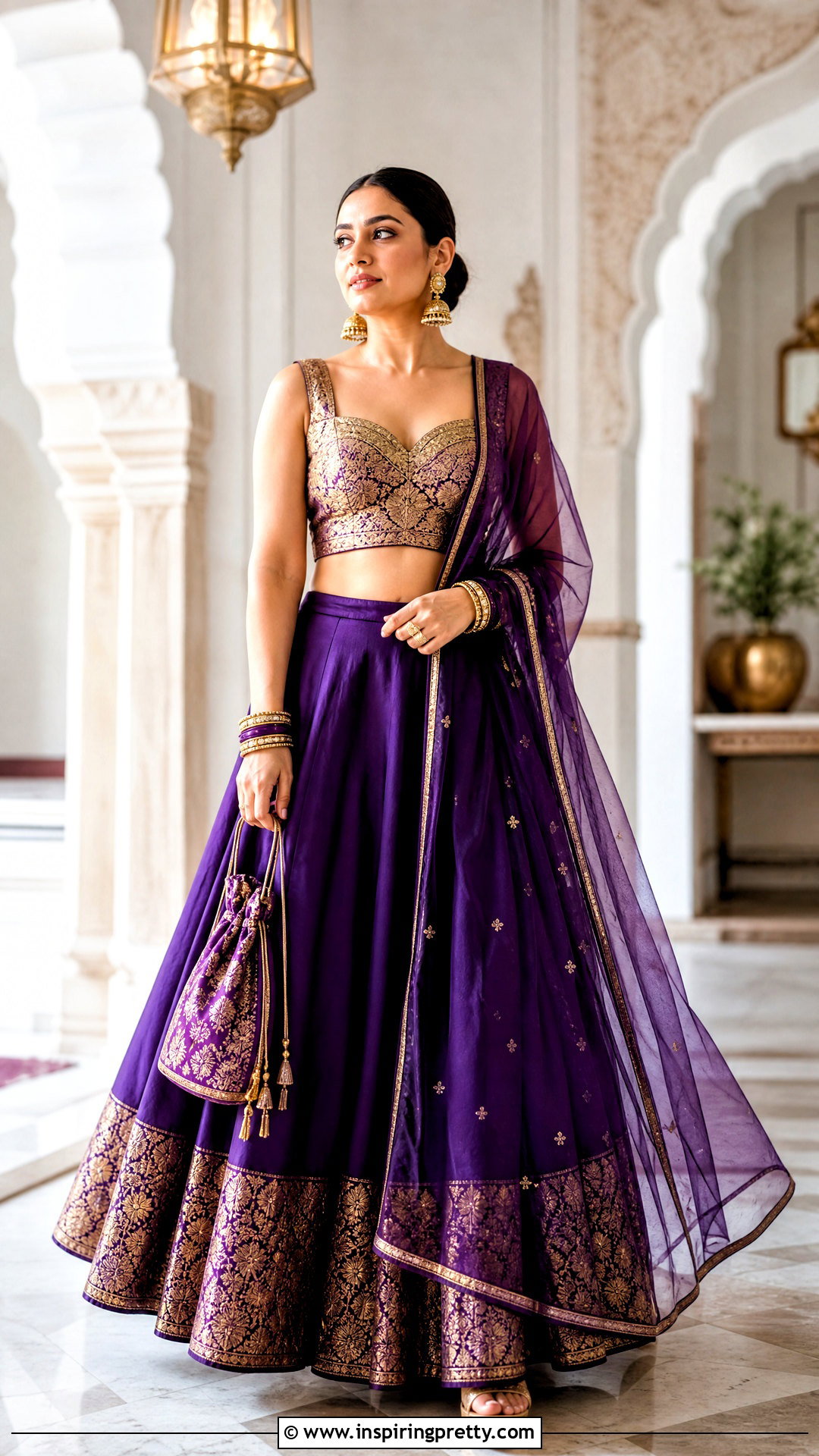 Purple Skirt With Gold Blouse - 50 skirt top indian outfit ideas