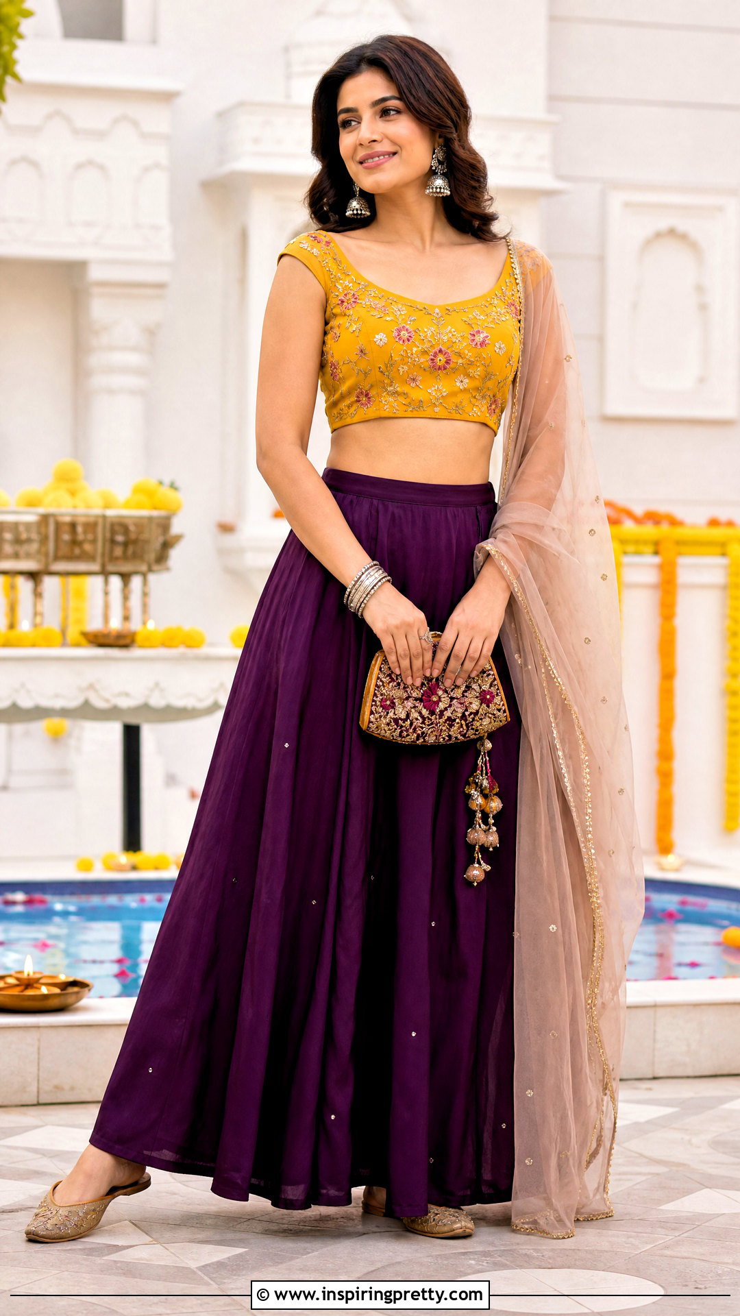 Purple Skirt With Mustard Crop Top - 50 traditional skirt and top outfits