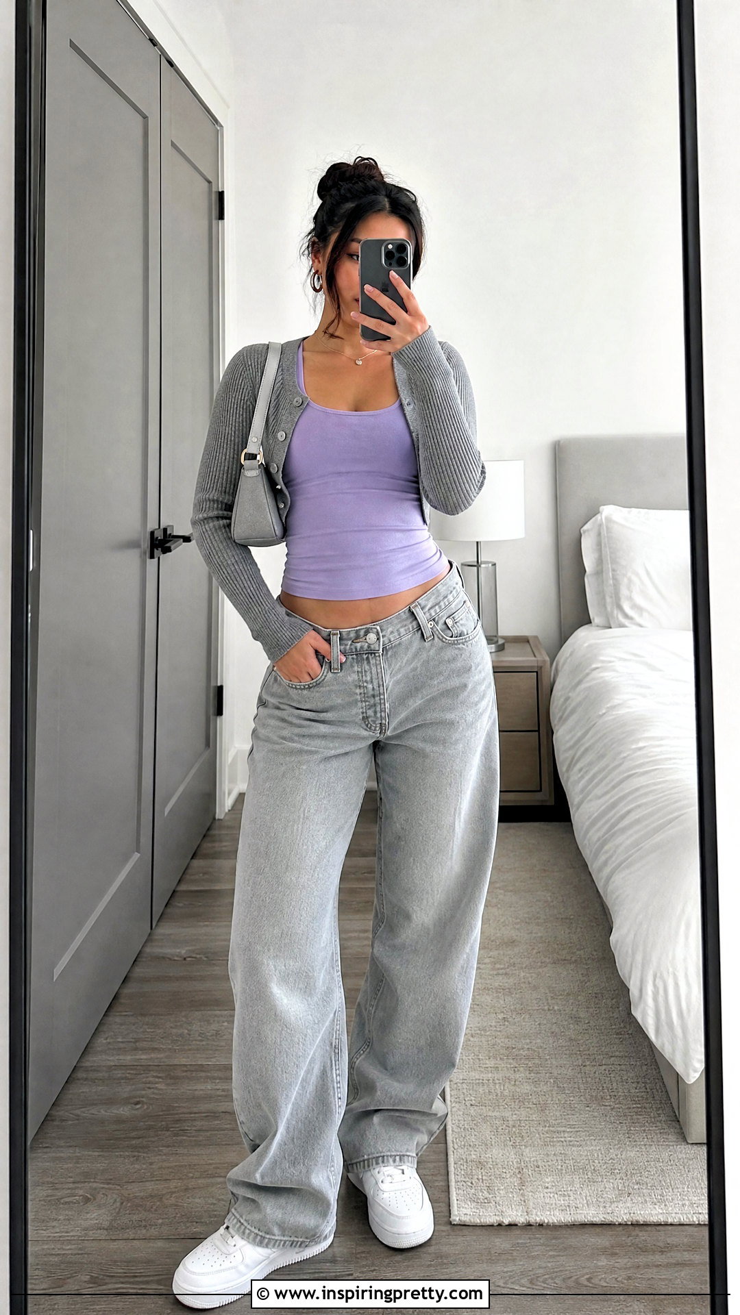Purple Tank Top And Gray Jeans Outfit - 50 pap cewe tank top outfit ideas