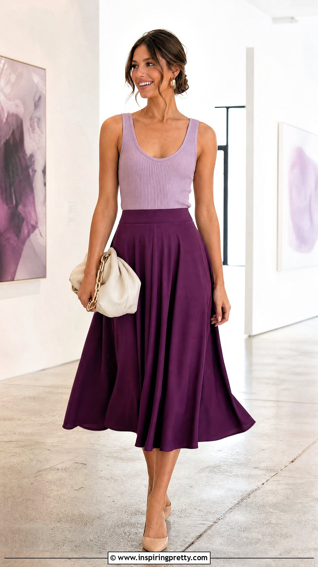 Purple Tank Top With a Monochrome Purple Skirt - 50 purple tank top outfit ideas