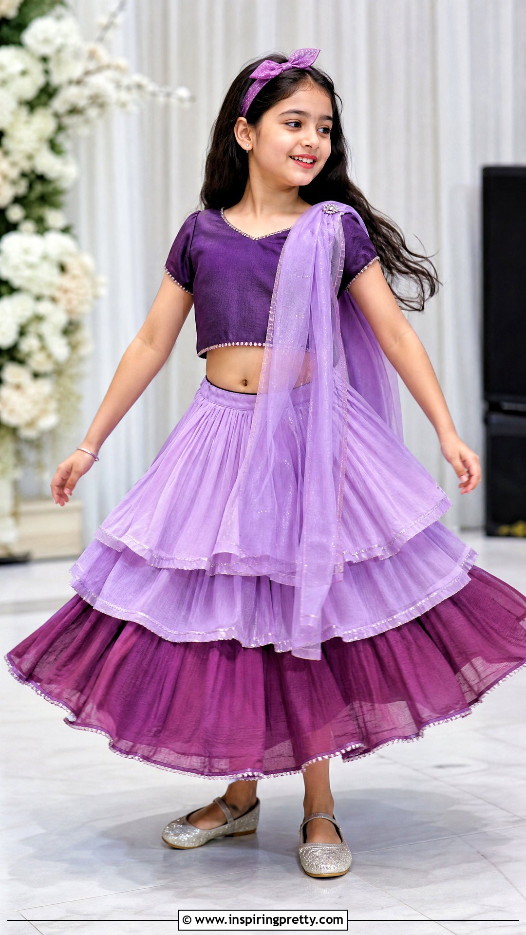 Purple Tiered Kids Crop Top Lehenga - 50 kids crop top lehenga designs