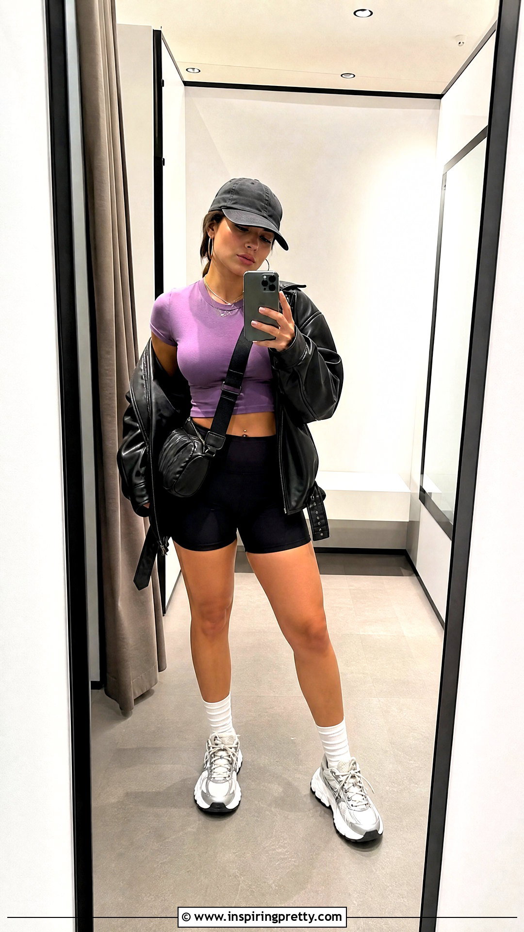 Purple Top With Black Biker Shorts - 25 tate mcrae purple top outfit ideas