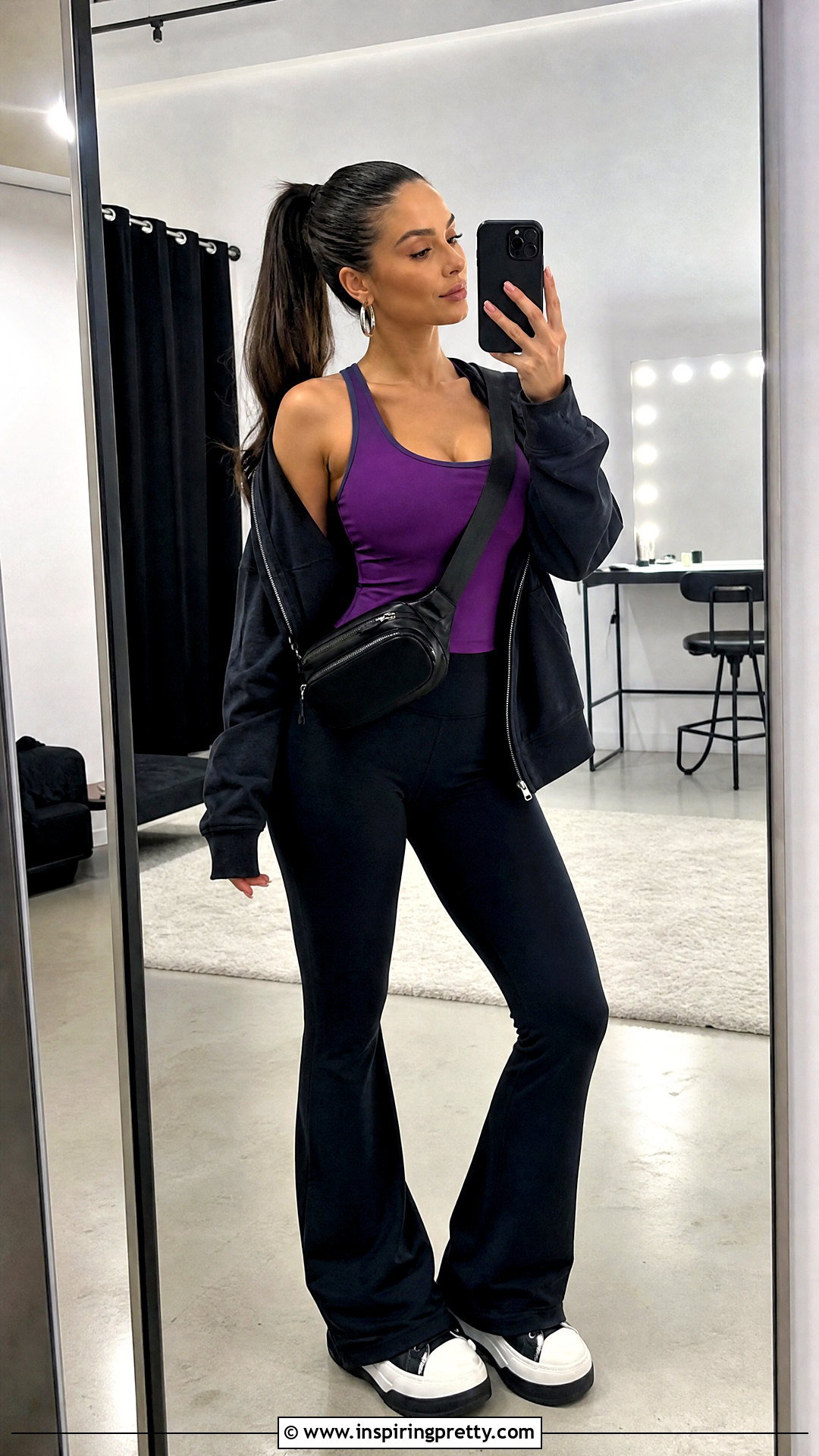 Purple Top With Black Flared Leggings - 25 tate mcrae purple top outfit ideas