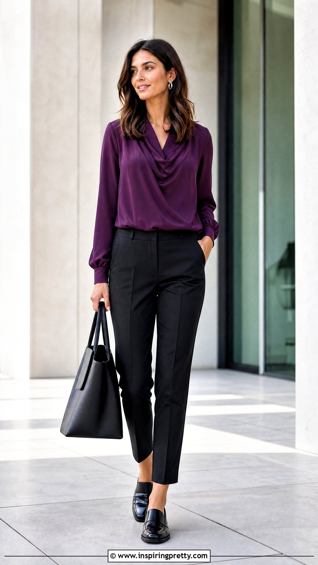 Purple Top With Black Pants - 50 purple tops outfit ideas