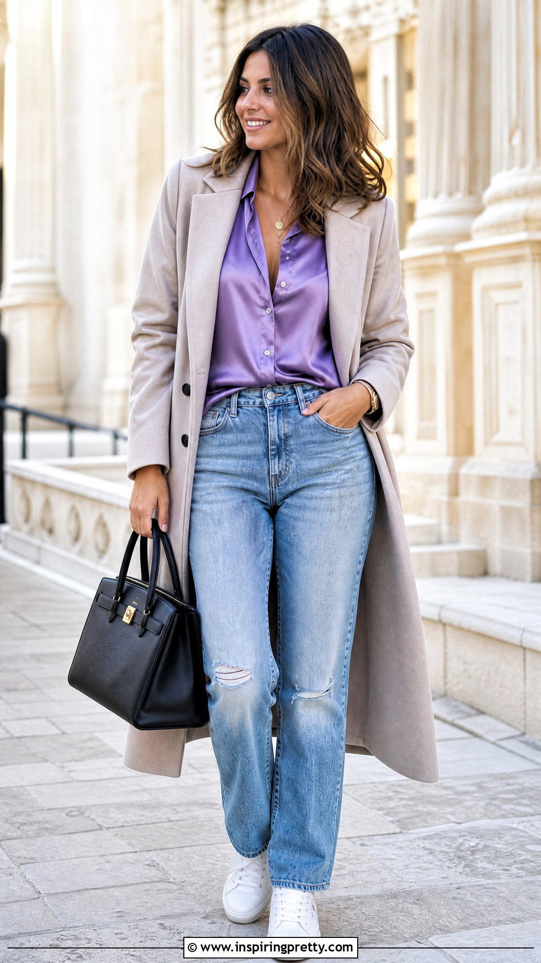 Purple Top With Distressed Jeans - 50 purple tops outfit ideas