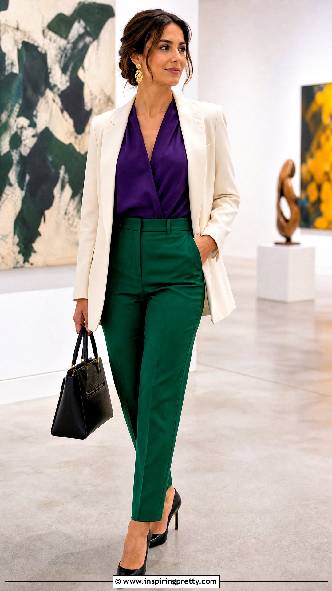 Purple Top With Emerald Green Pants - 50 purple tops outfit ideas