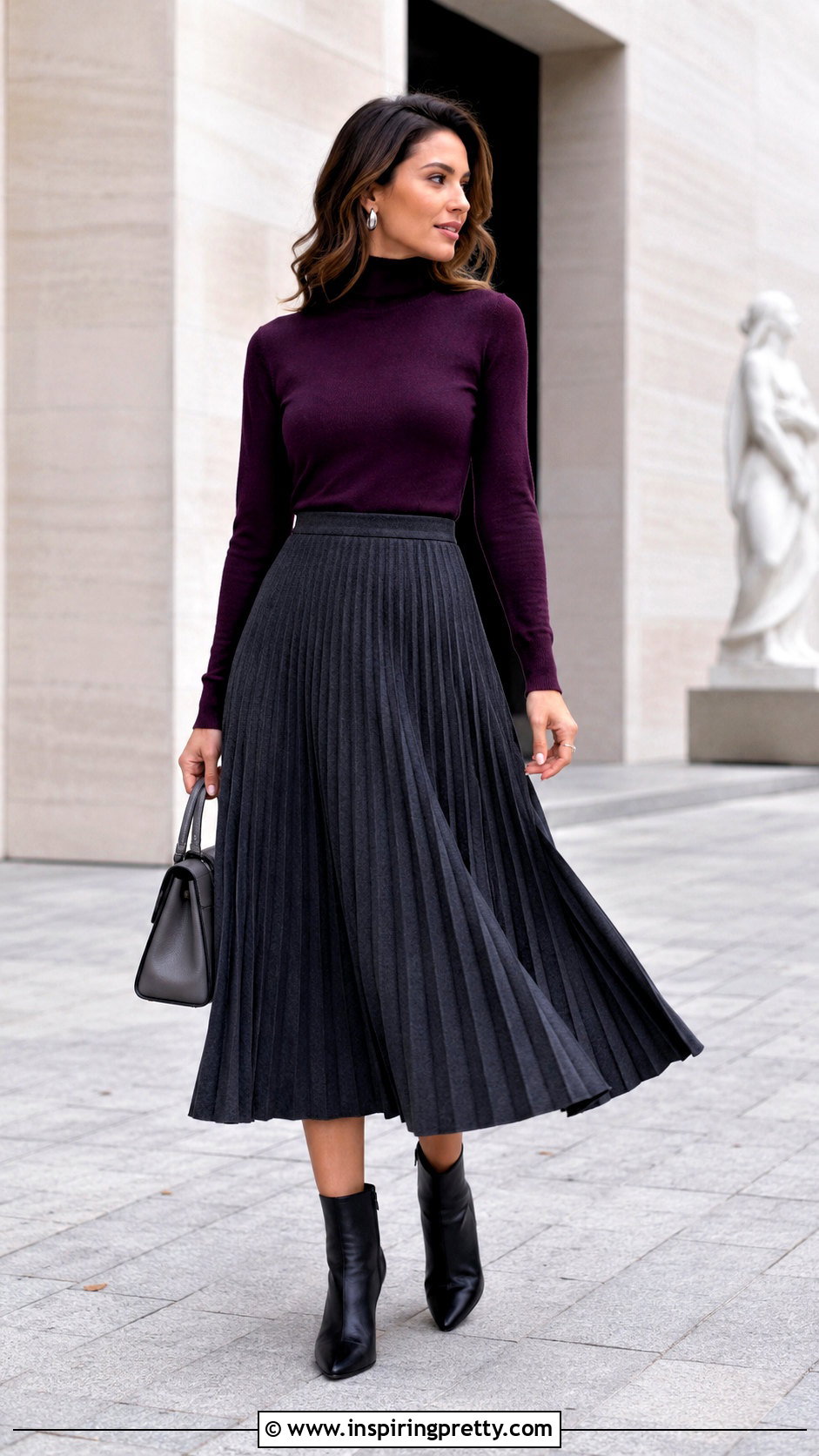 Purple Top With Gray Midi Skirt - 20 Purple Fashion Top outfit ideas