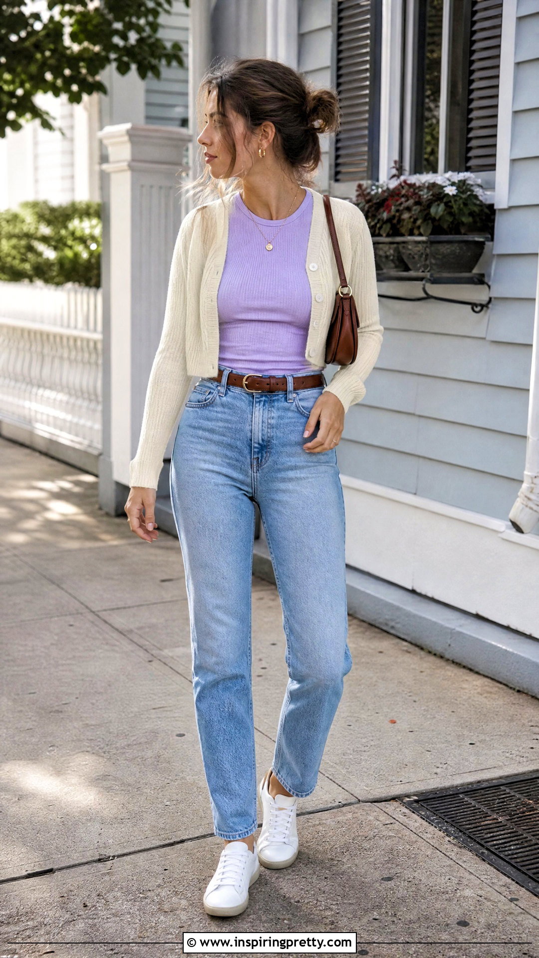 Purple Top With Mom Jeans - 50 purple tops outfit ideas