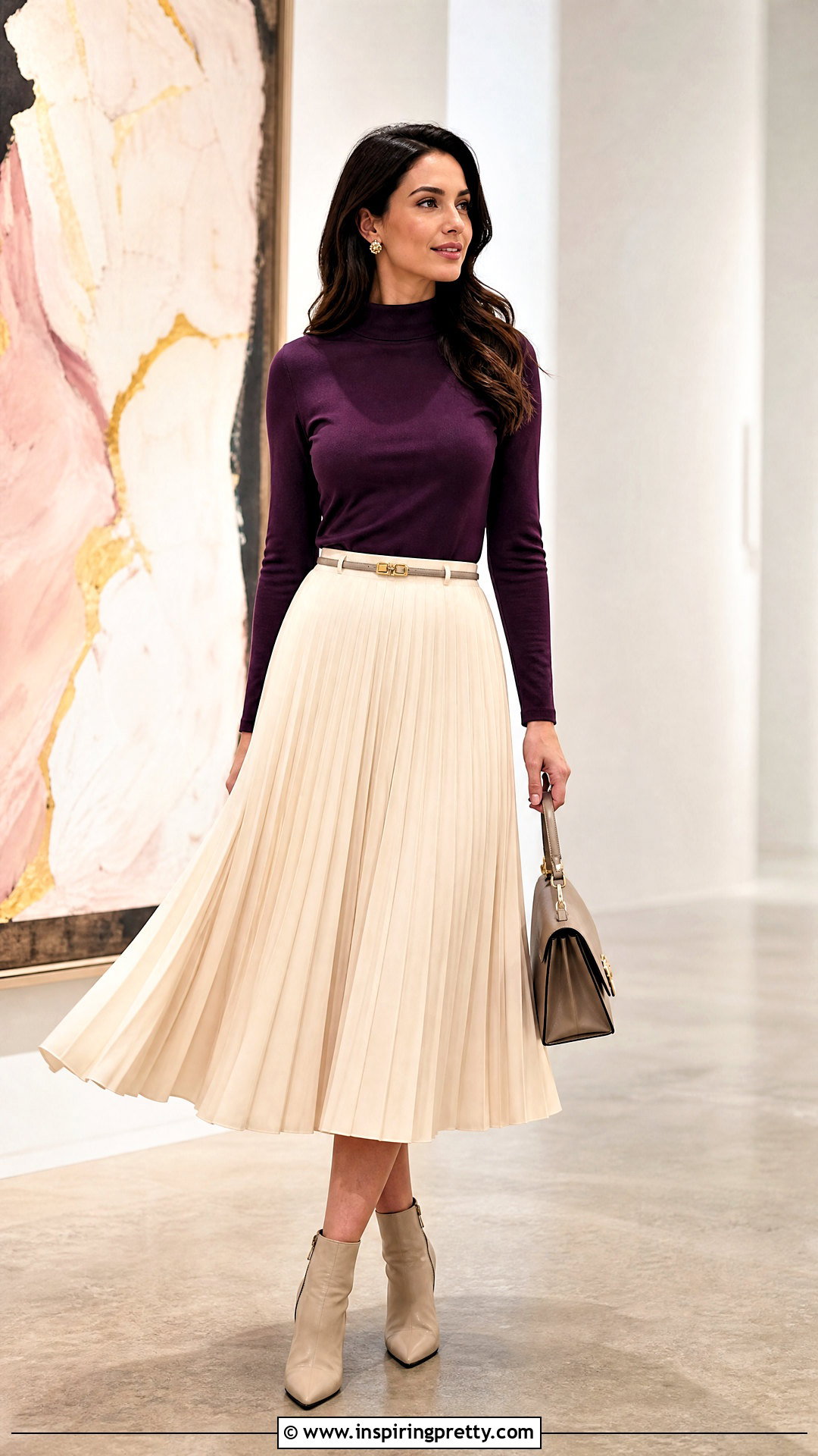 Purple Top With Pleated Skirt - 50 Purple Top Outfit ideas