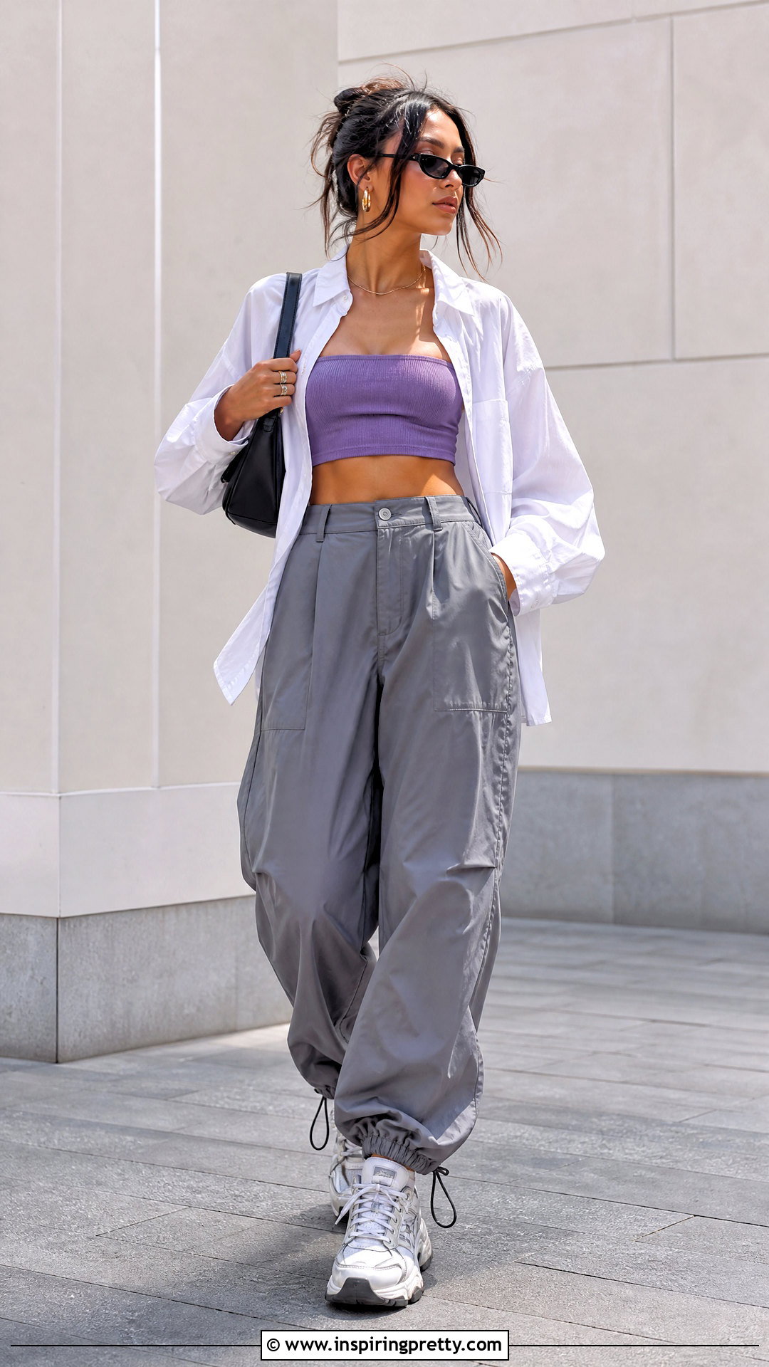 Purple Tube Crop Top With Parachute Pants - 50 purple crop top outfit ideas