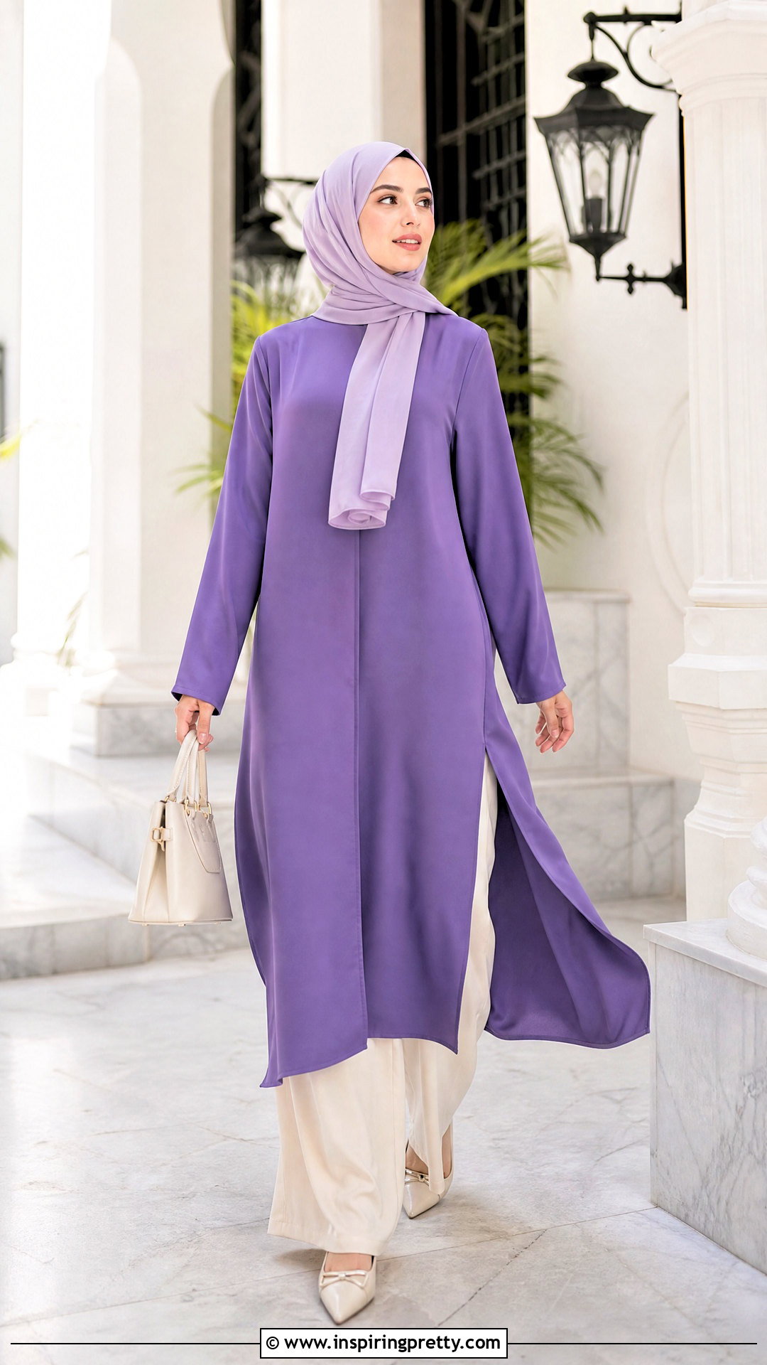 Purple Tunic Top With Wide Leg Pants - 50 Purple Top Outfit ideas