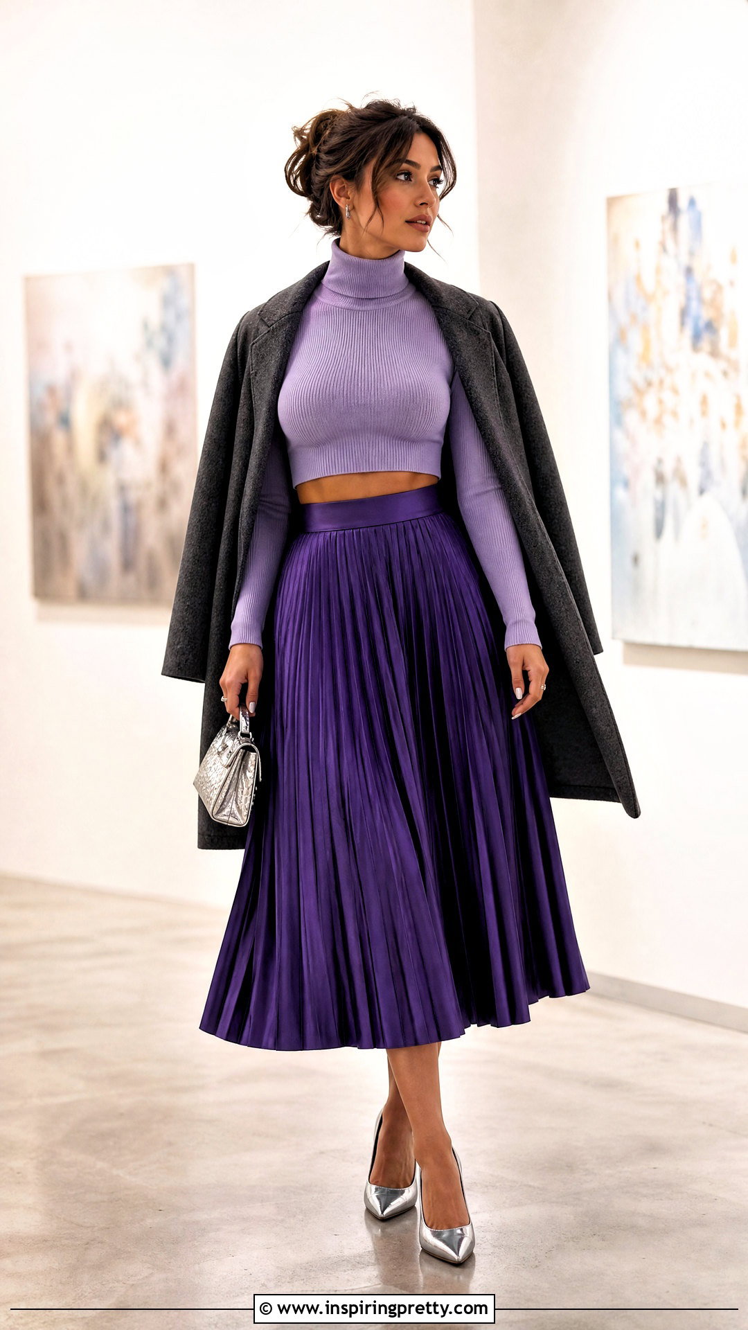 Purple Turtleneck Crop Top With A Purple Midi Skirt - 20 Purple Turtleneck Crop Top outfit ideas