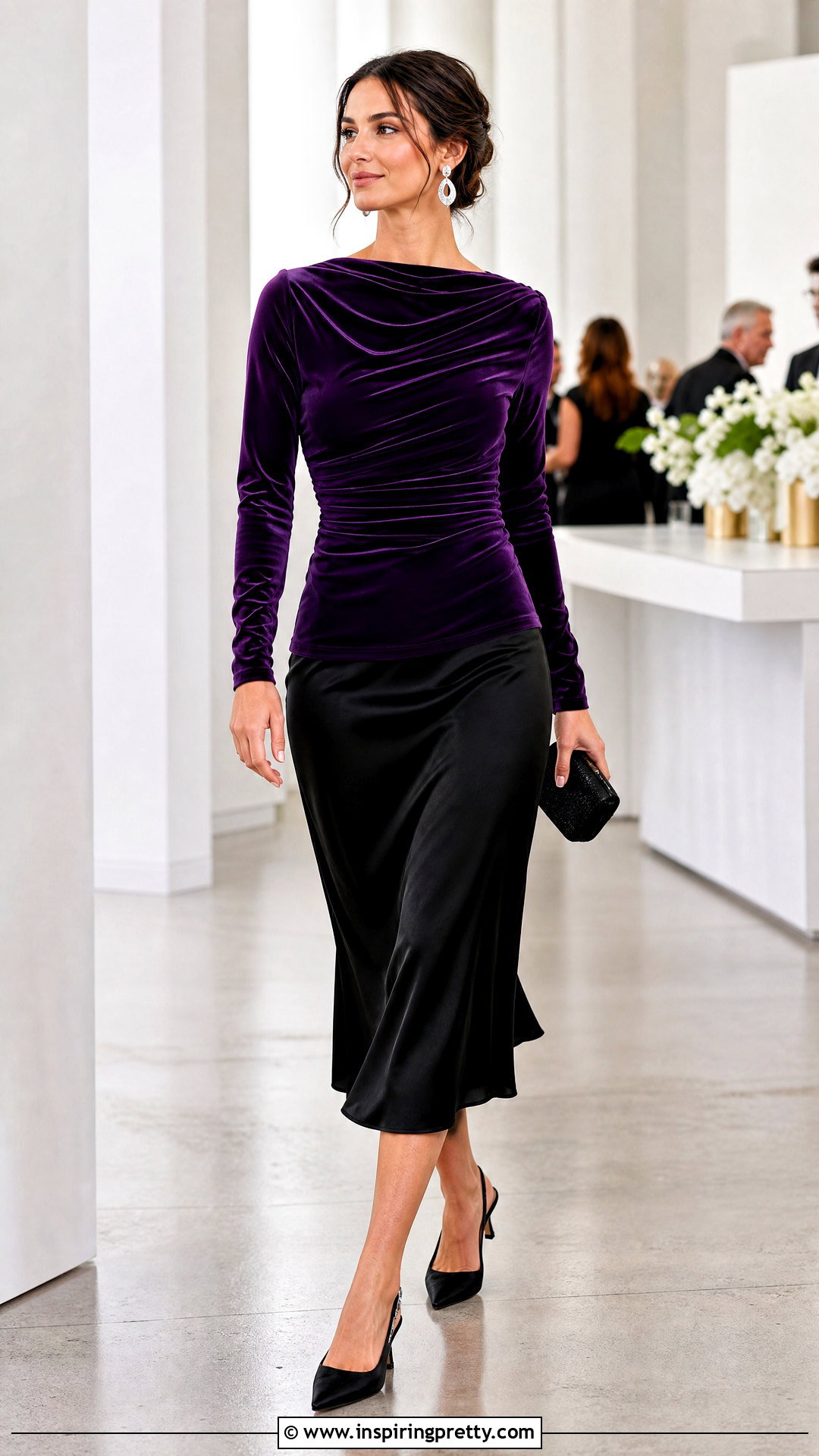 Purple Velour Top With Satin Midi Skirt - 25 velour tops for women