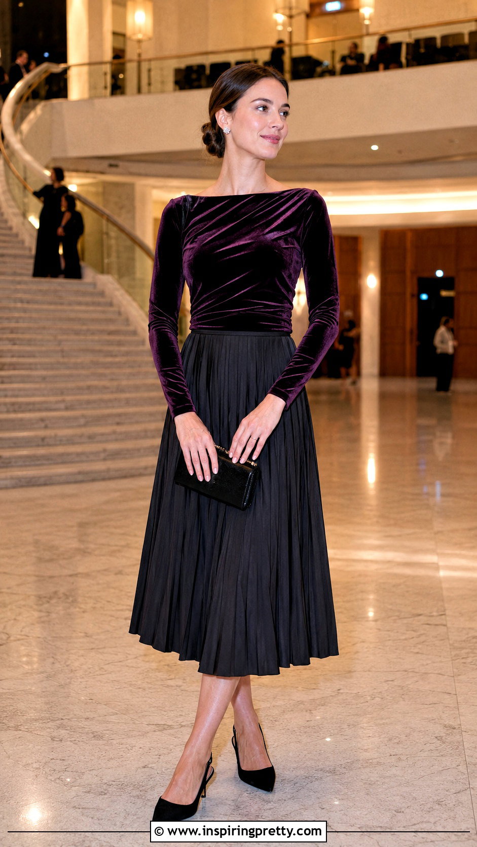 Purple Velvet Top With Pleated Midi Skirt - 50 velvet tops for women