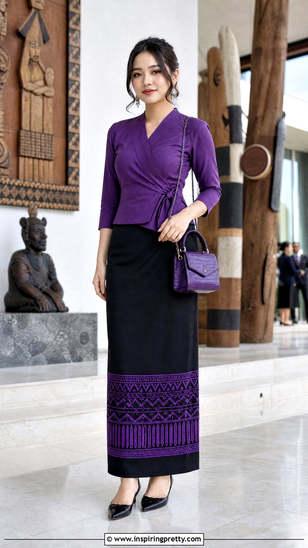 Purple Wrap Mizo Top With Black Puan - 50 mizo tops designs