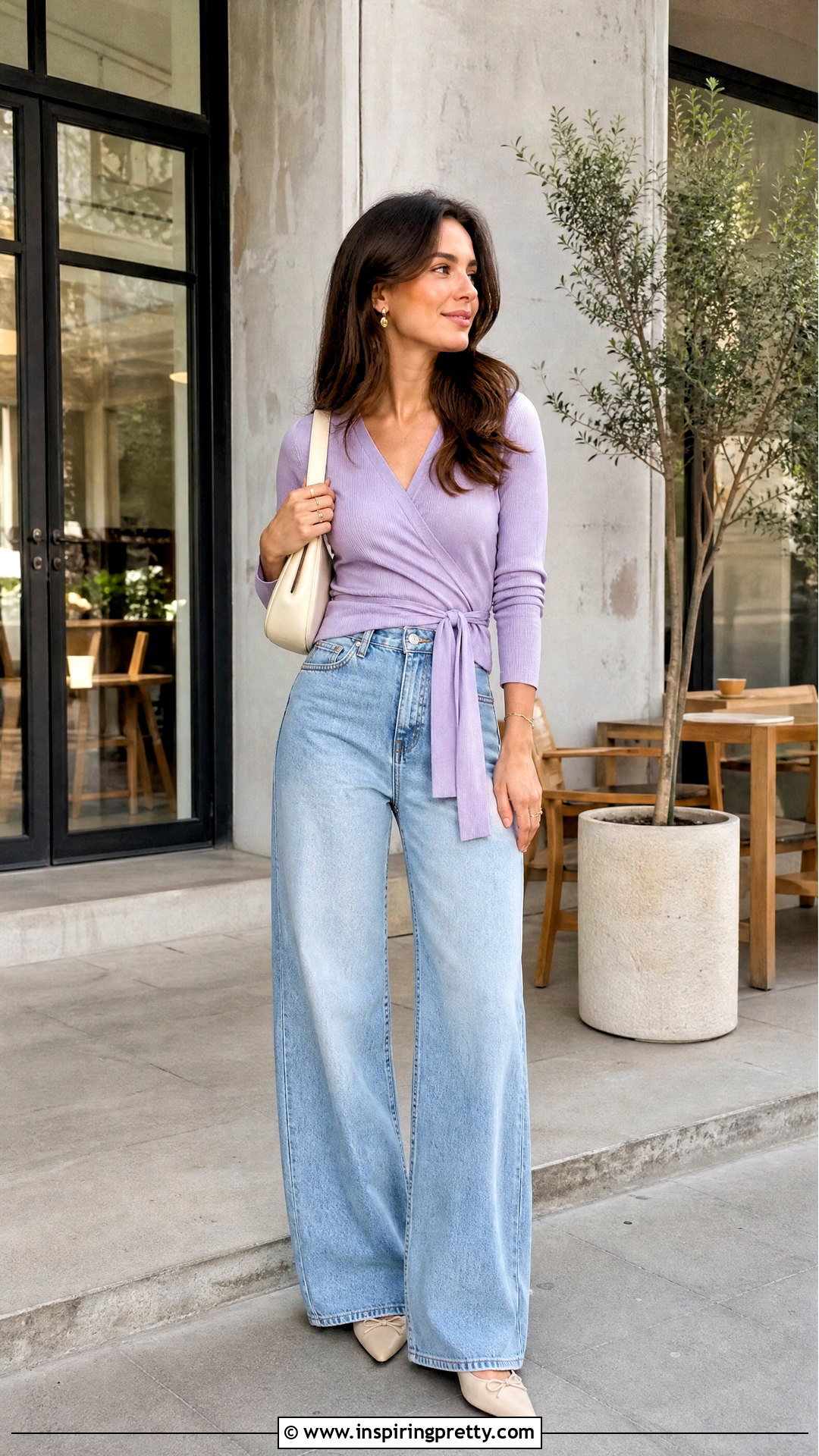 Purple Wrap Top With Wide Leg Jeans - 25 Urban Outfitters Purple Tops