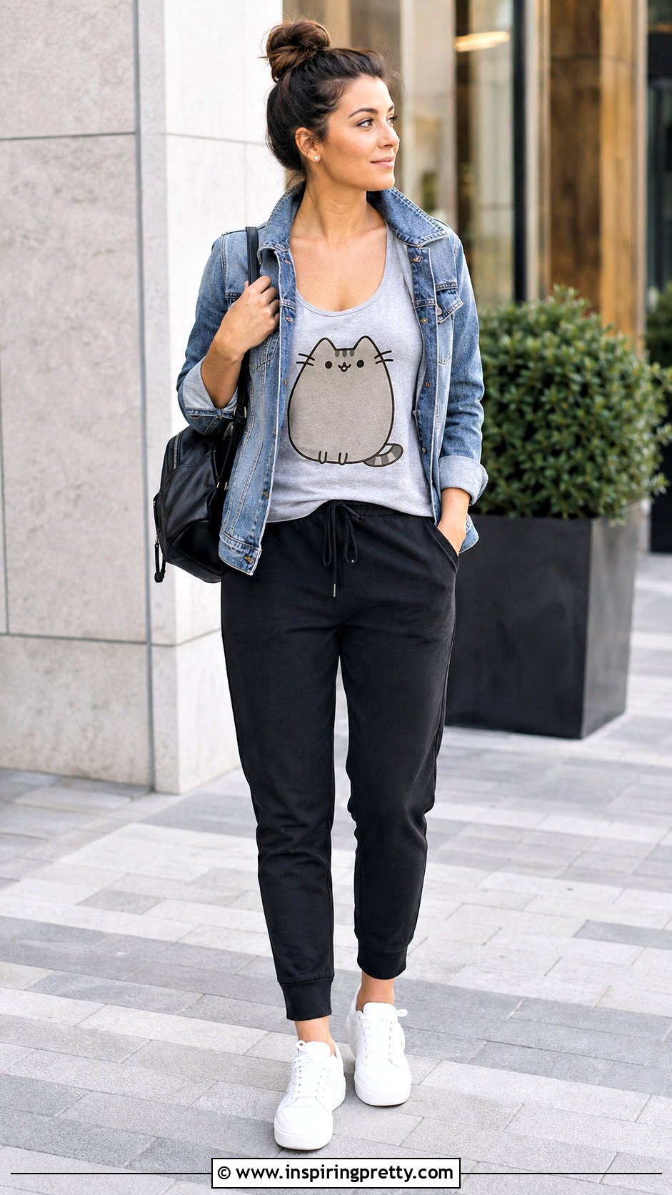Pusheen Tank Top With Denim Jacket And Joggers Outfit - 25 pusheen tank top outfit ideas