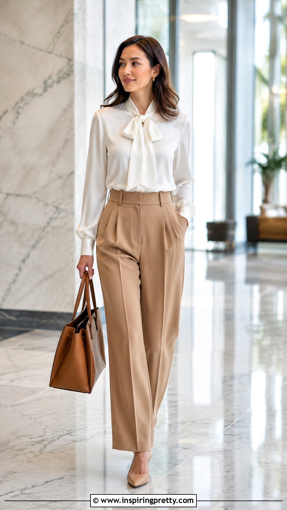 Pussy Bow Blouse With Pleated Trousers - 20 cute girly tops for women