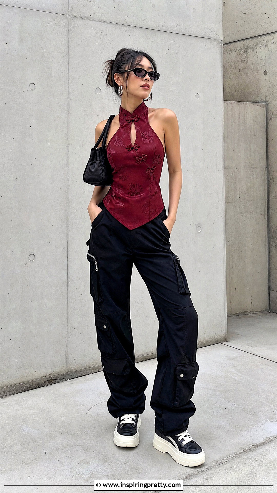 Qipao Halter Top With Cargo Pants - 25 qipao halter top outfit ideas