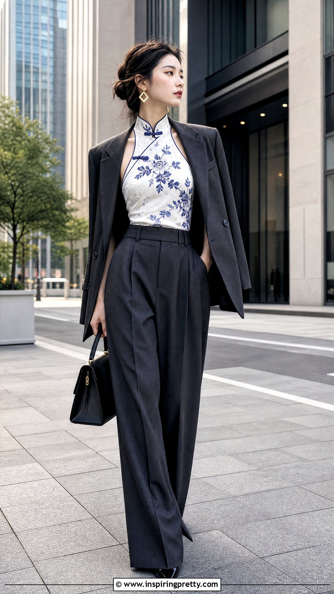 Qipao Halter Top With Oversized Suit - 25 qipao halter top outfit ideas