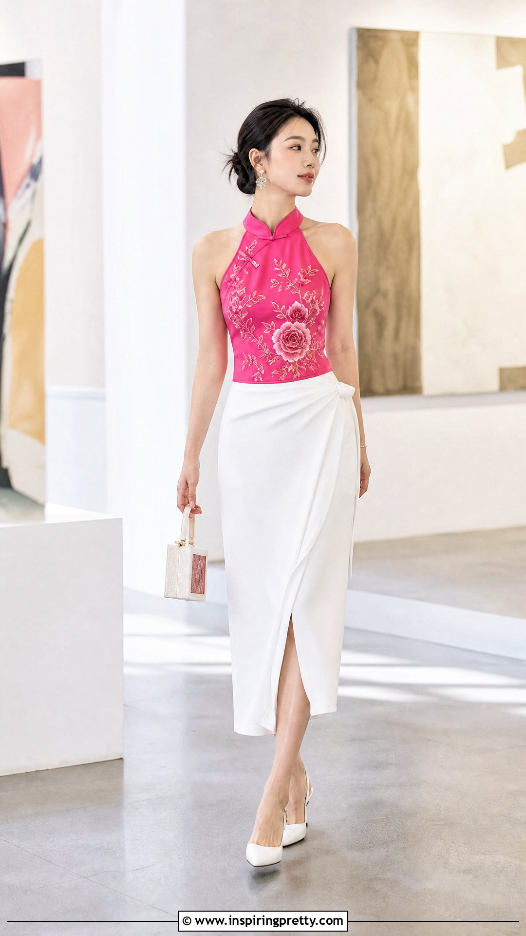 Qipao Halter Top With White Column Skirt - 25 qipao halter top outfit ideas