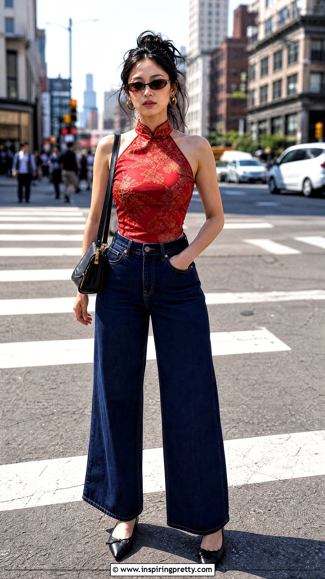 Qipao Halter Top With Wide Leg Jeans - 25 qipao halter top outfit ideas