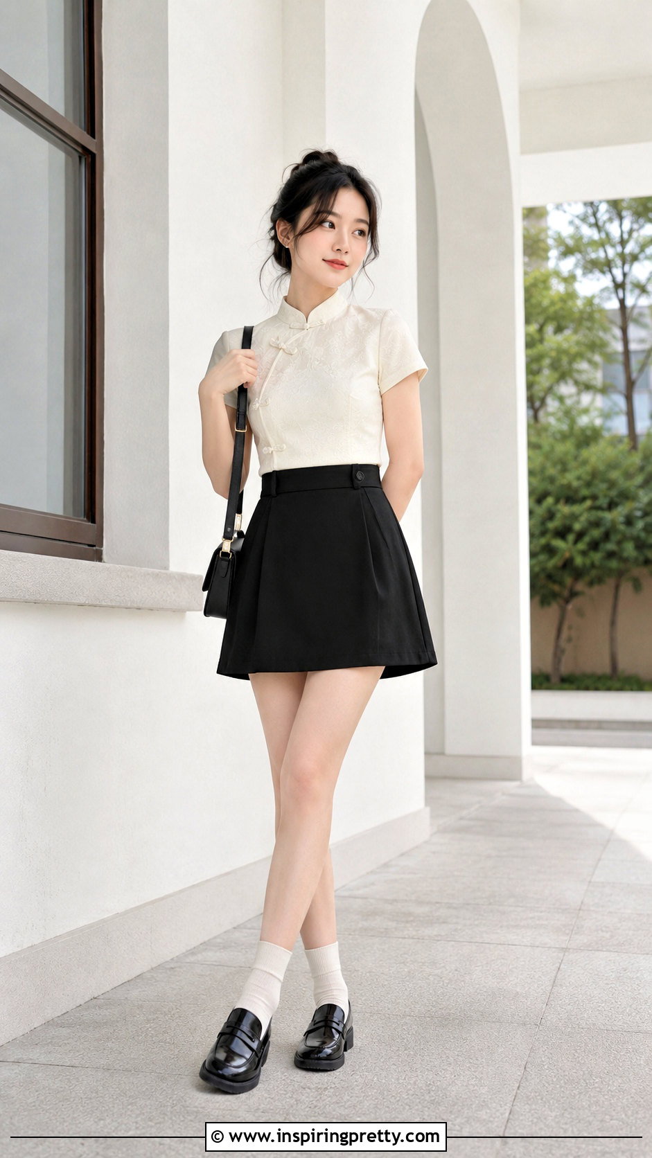 Qipao Top With A Line Mini Skirt - 50 qipao top outfit ideas