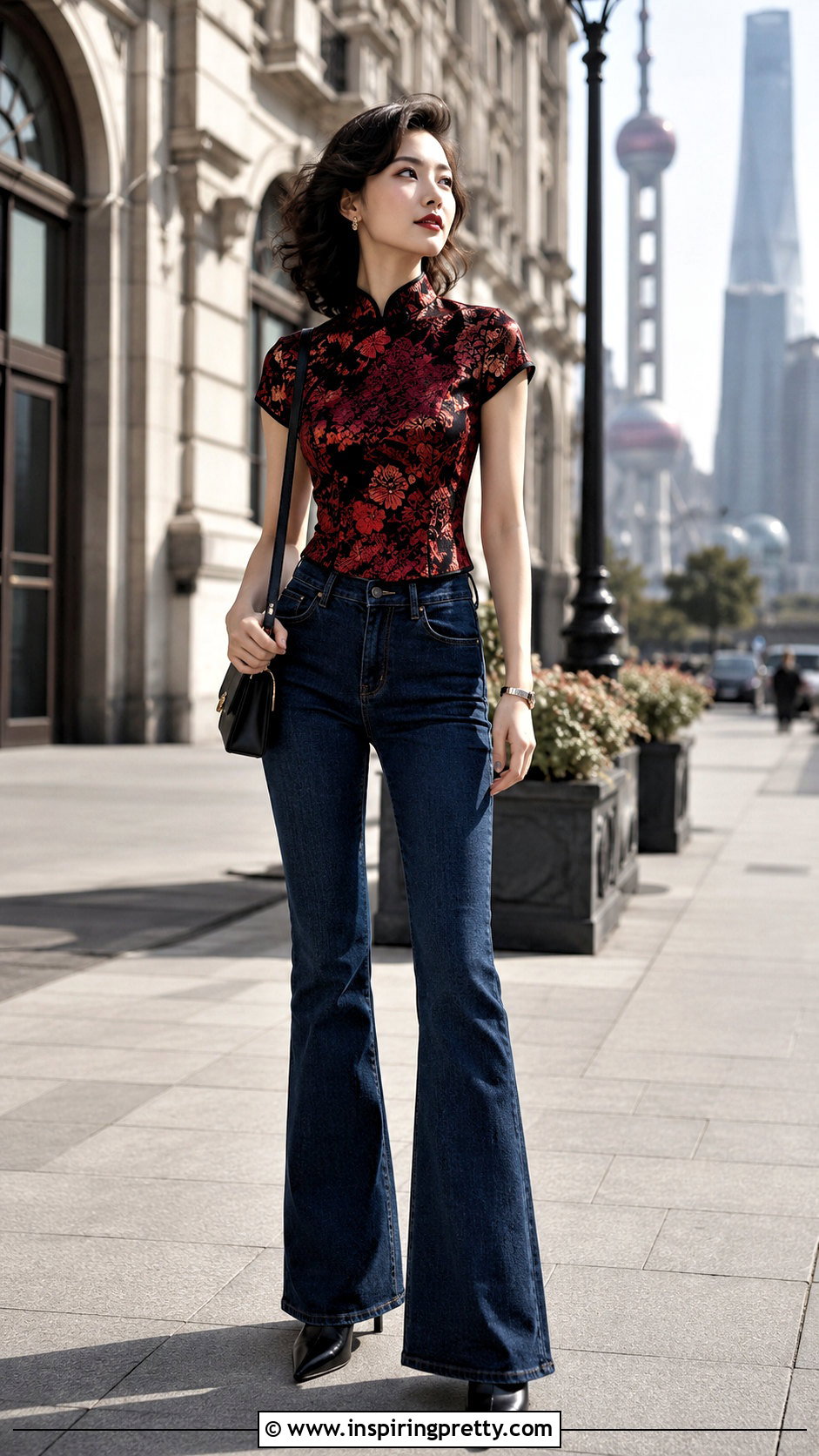 Qipao Top With Bootcut Jeans - 50 qipao top outfit ideas