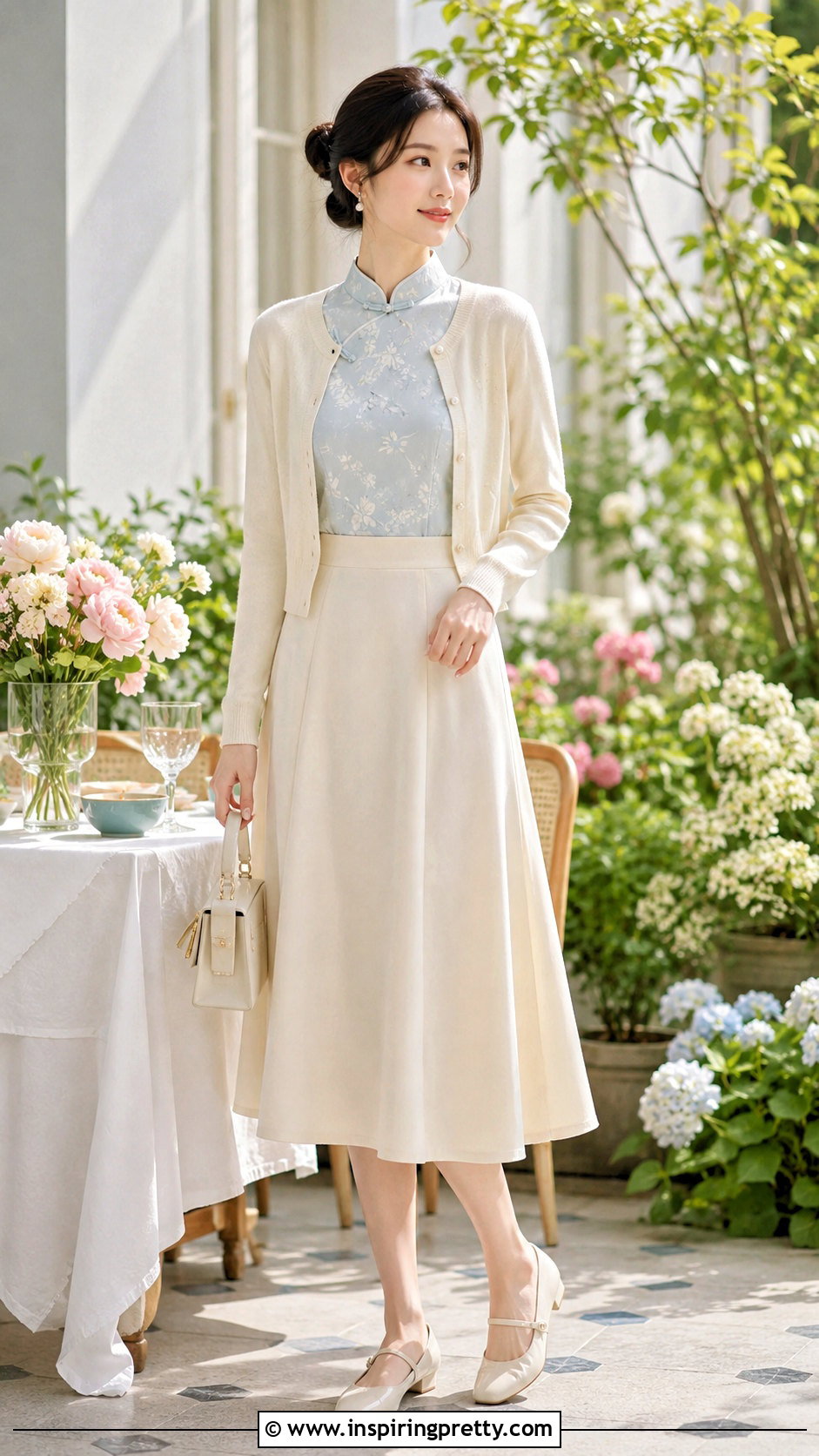 Qipao Top With Cropped Cardigan - 50 qipao top outfit ideas