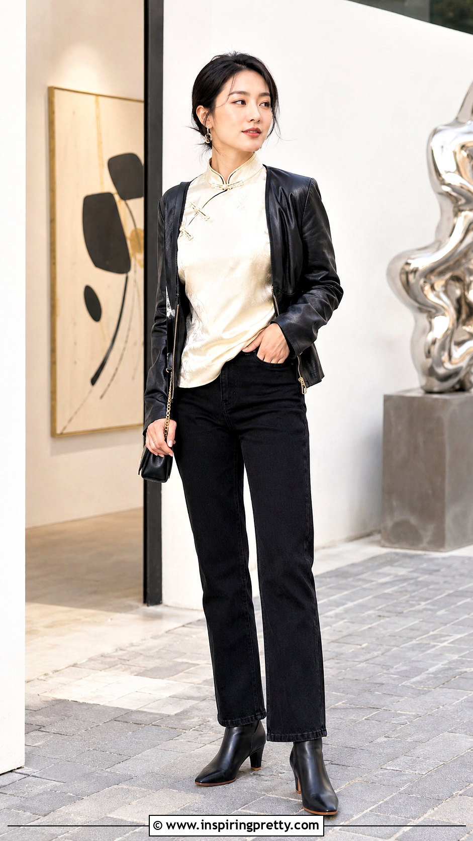 Qipao Top With Leather Jacket - 50 qipao top outfit ideas