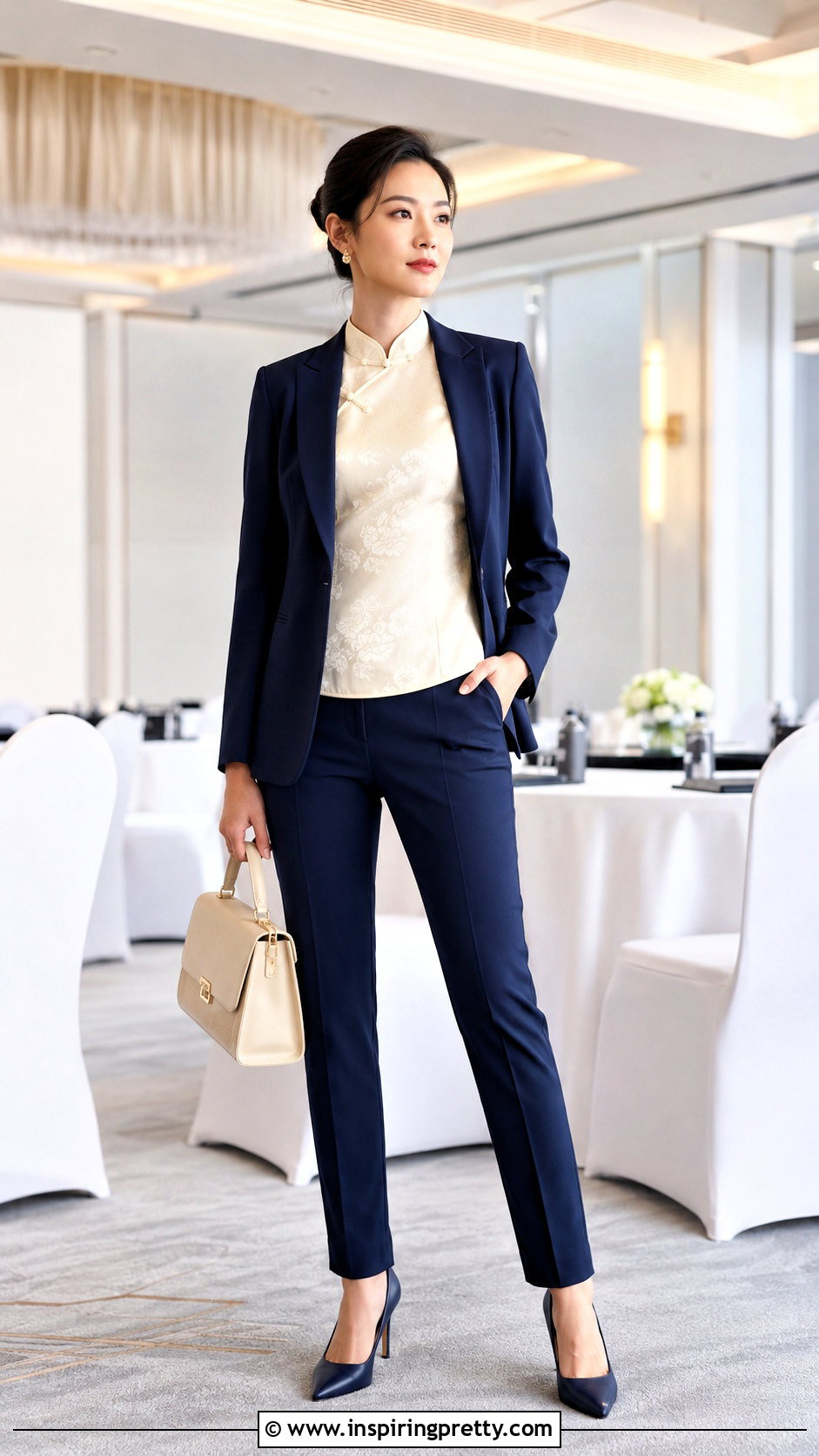 Qipao Top With Matching Trouser Suit - 50 qipao top outfit ideas