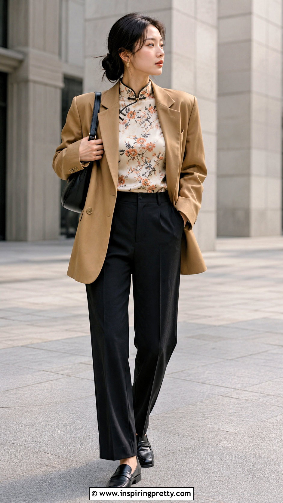 Qipao Top With Oversized Blazer - 50 qipao top outfit ideas