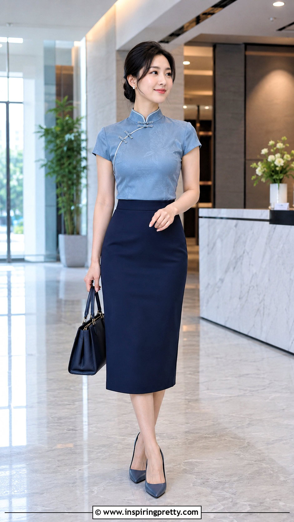 Qipao Top With Pencil Skirt - 50 qipao top outfit ideas
