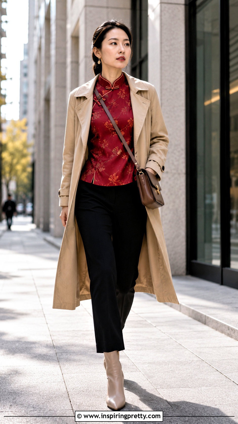 Qipao Top With Trench Coat - 50 qipao top outfit ideas