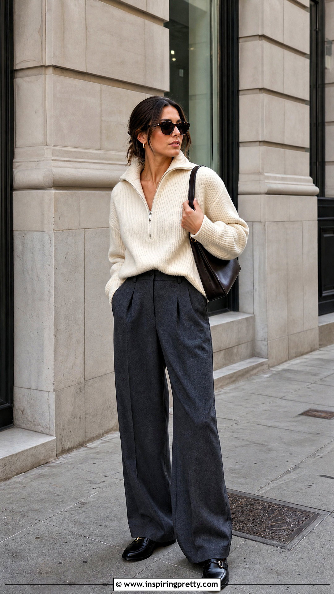 Quarter Zip Knit Top With Wide Leg Trousers - 50 latest tops for women