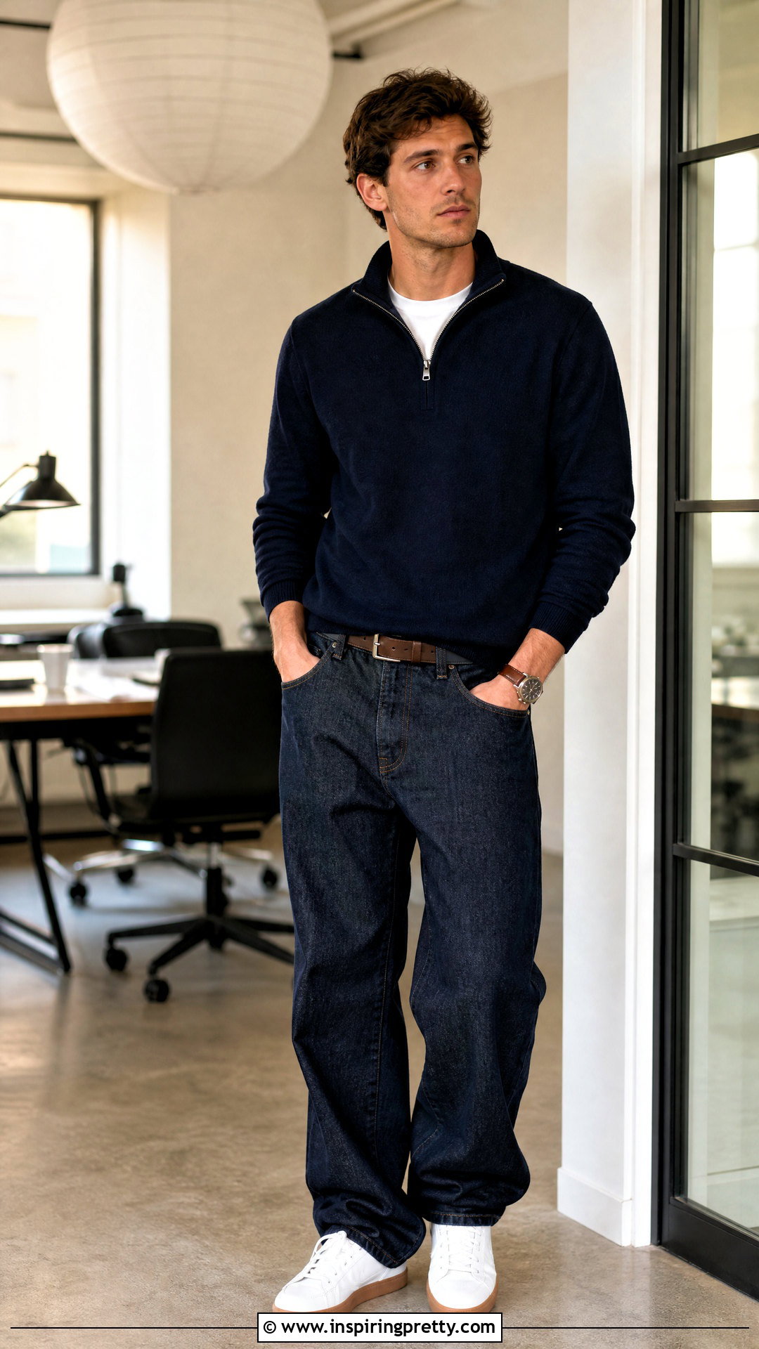 Quarter Zip Sweater With Baggy Jeans - 20 tops to wear with baggy jeans men