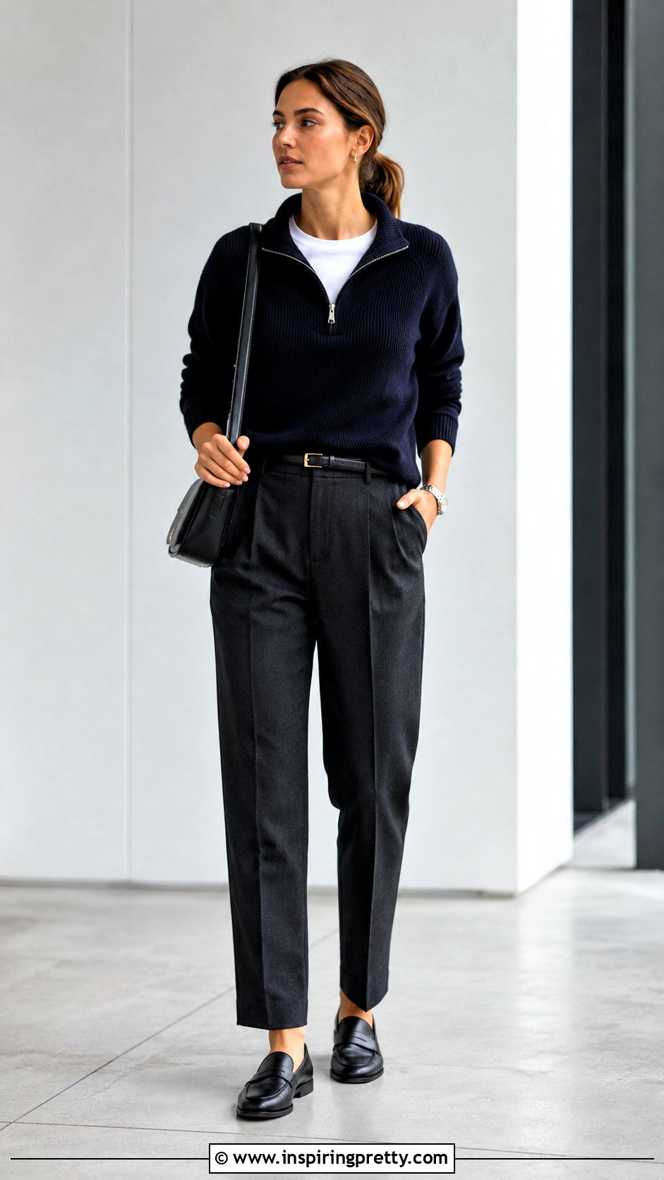 Quarter Zip Sweater With Tailored Trousers - 20 sweater tops for ladies