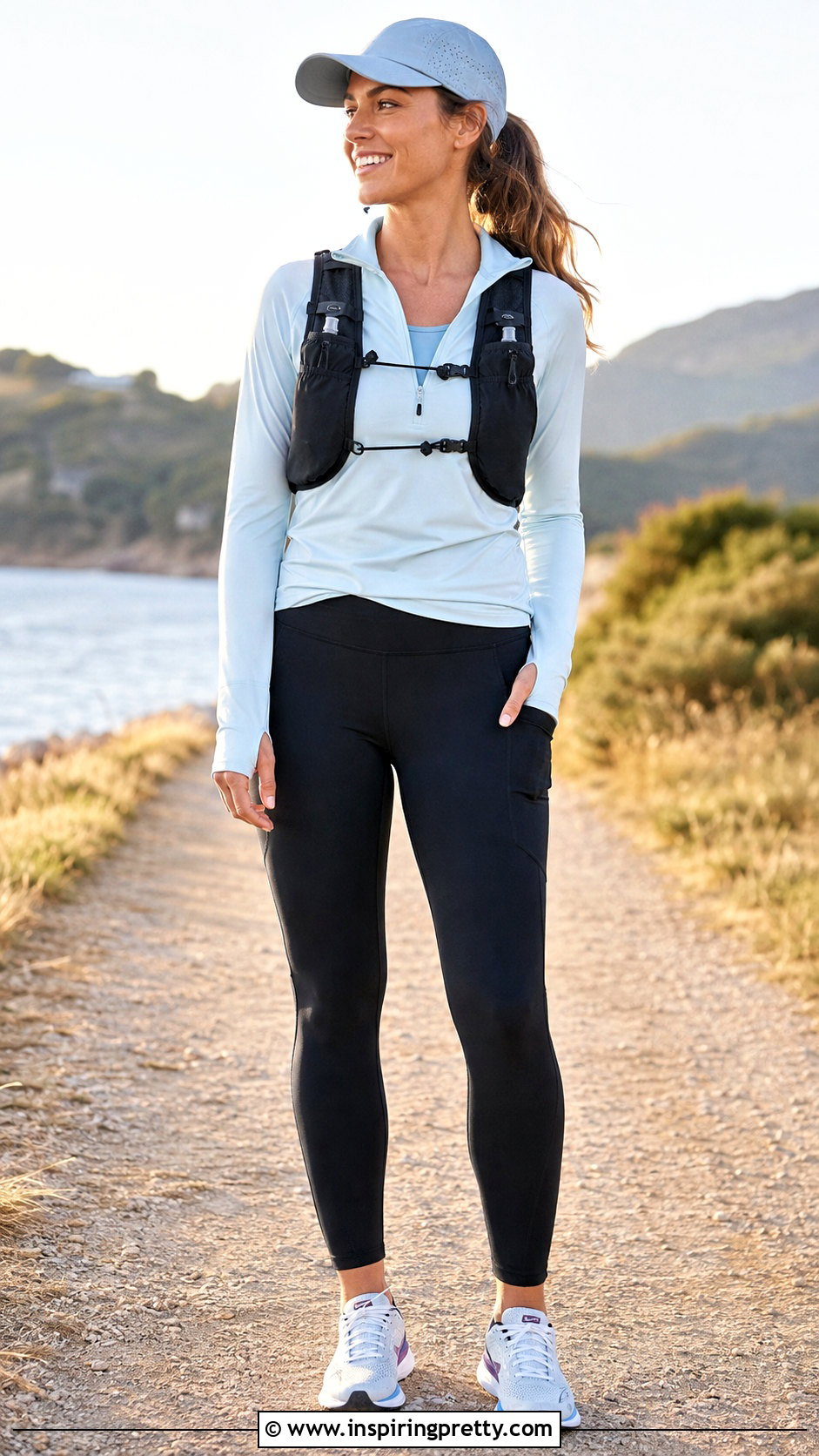 Quarter Zip Workout Top With Running Leggings - 50 workout tops outfit ideas