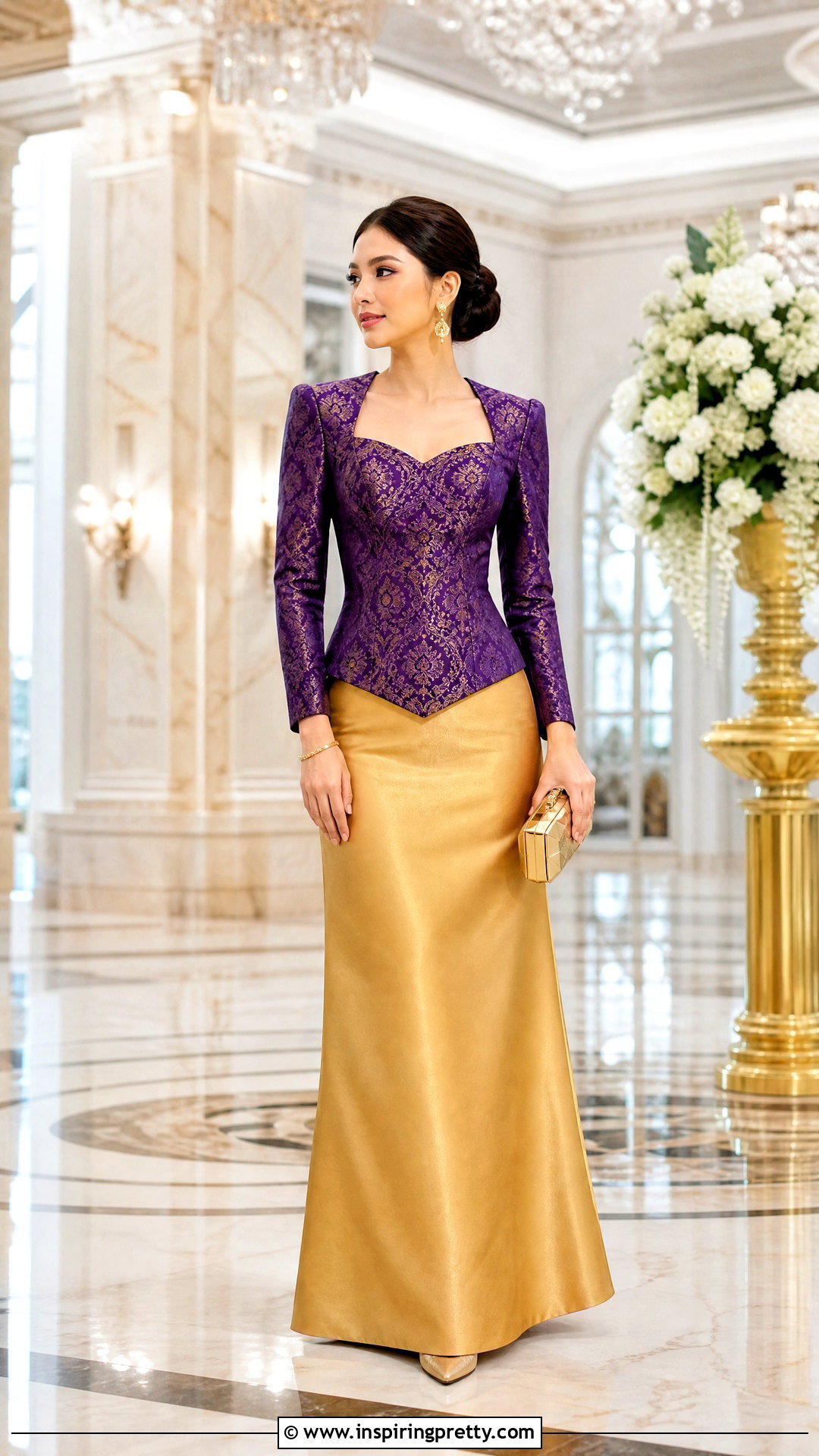 Queen Anne Neck Brocade Top With Silk Skirt - 50 brocade top designs