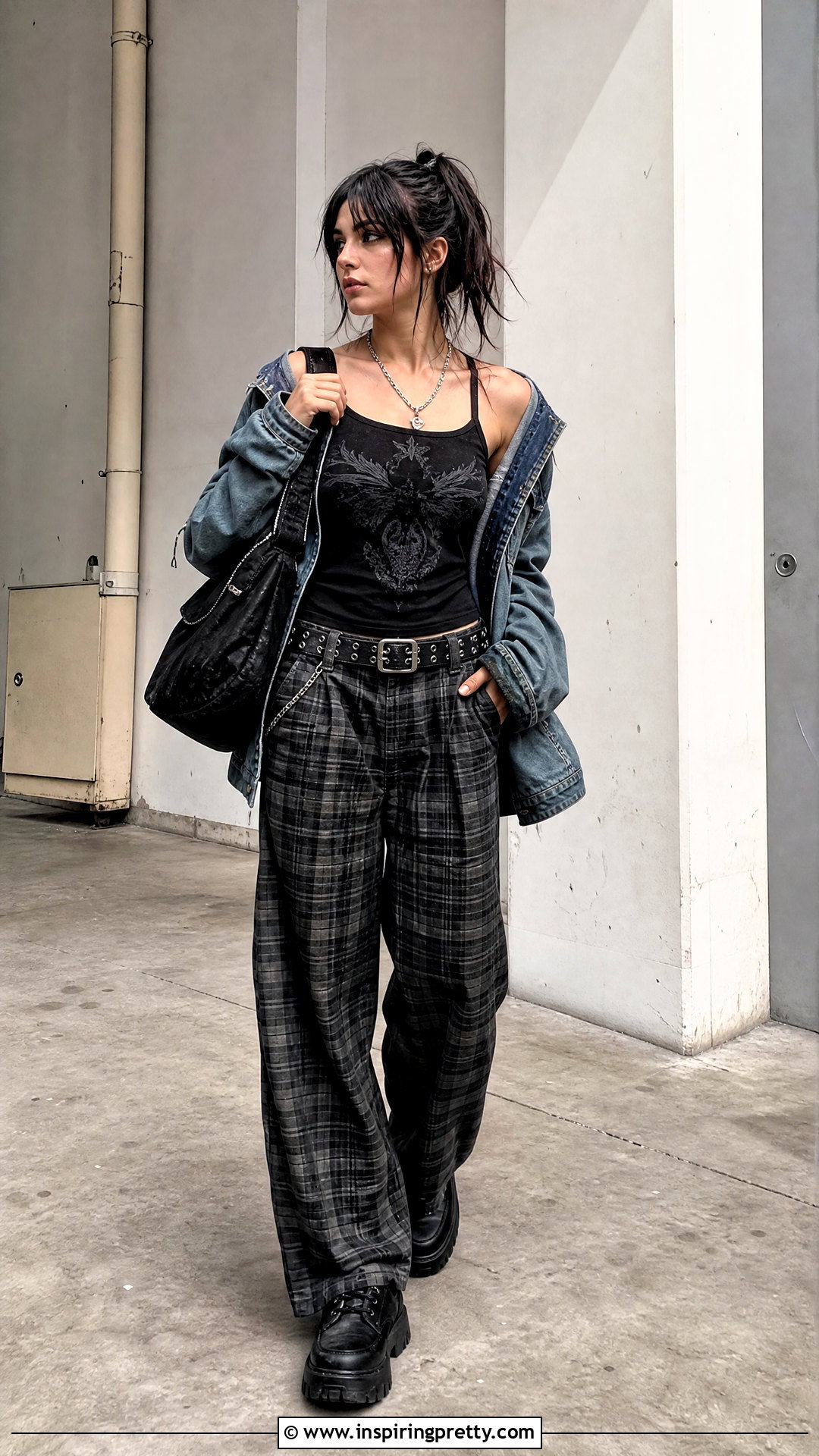 ROMWE Grunge Tank Top With Plaid Pants - 20 romwe tank tops outfit ideas