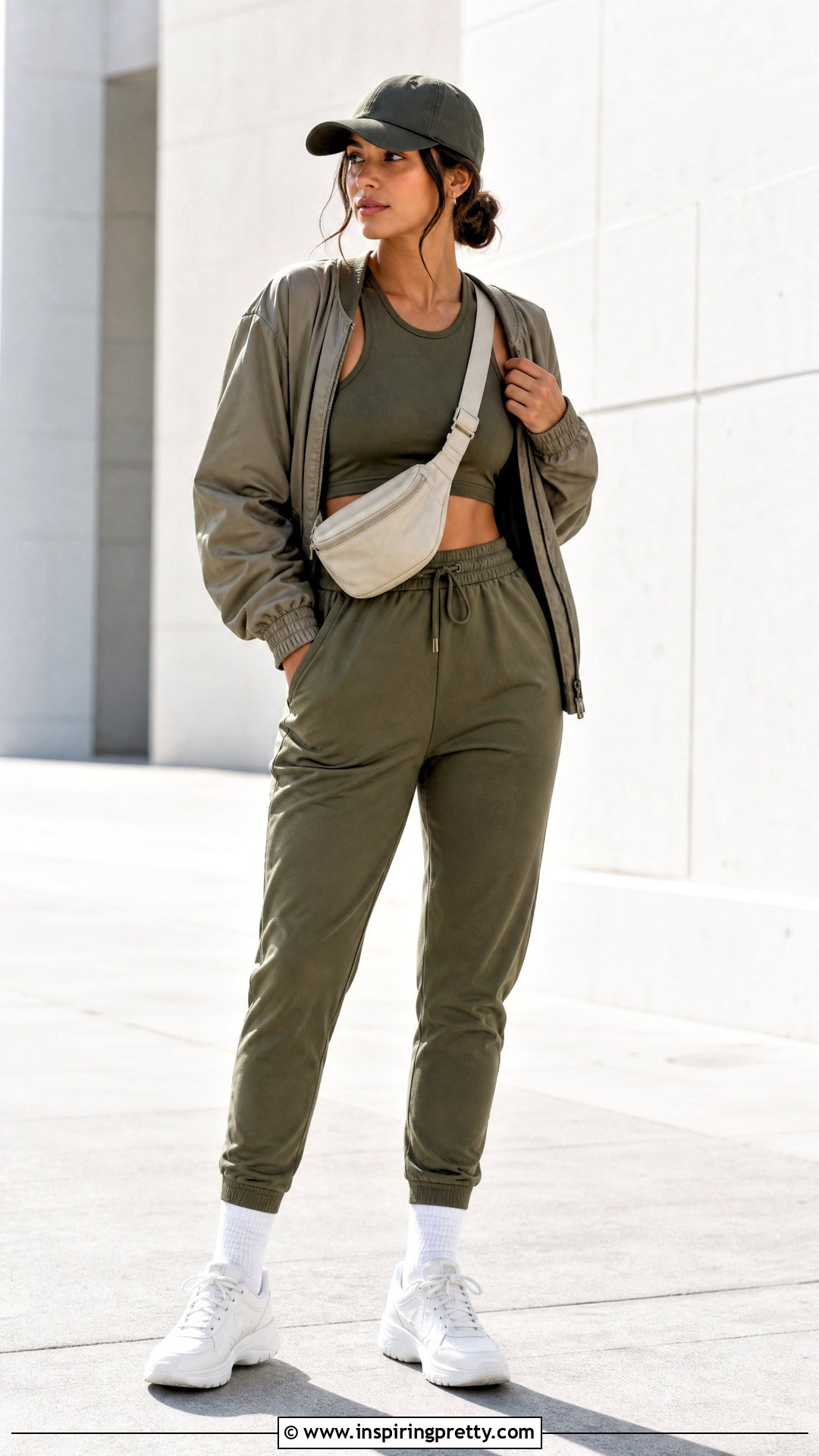 Racerback Cropped Tank Top With Joggers - 50 cropped tank top outfit ideas